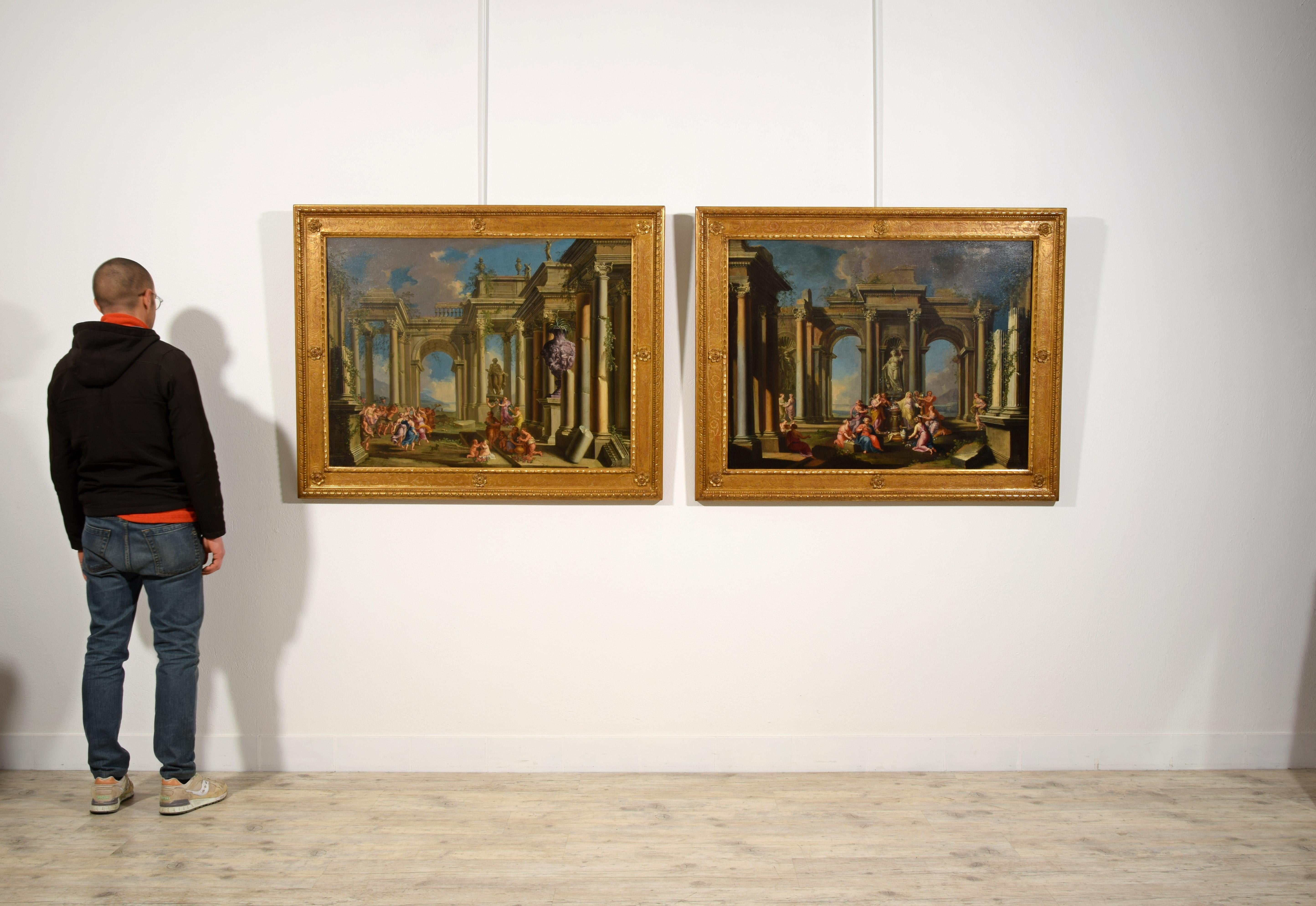17° secolo, coppia di dipinti italiani Capriccio architettonico di Alberto Carlieri in vendita 13