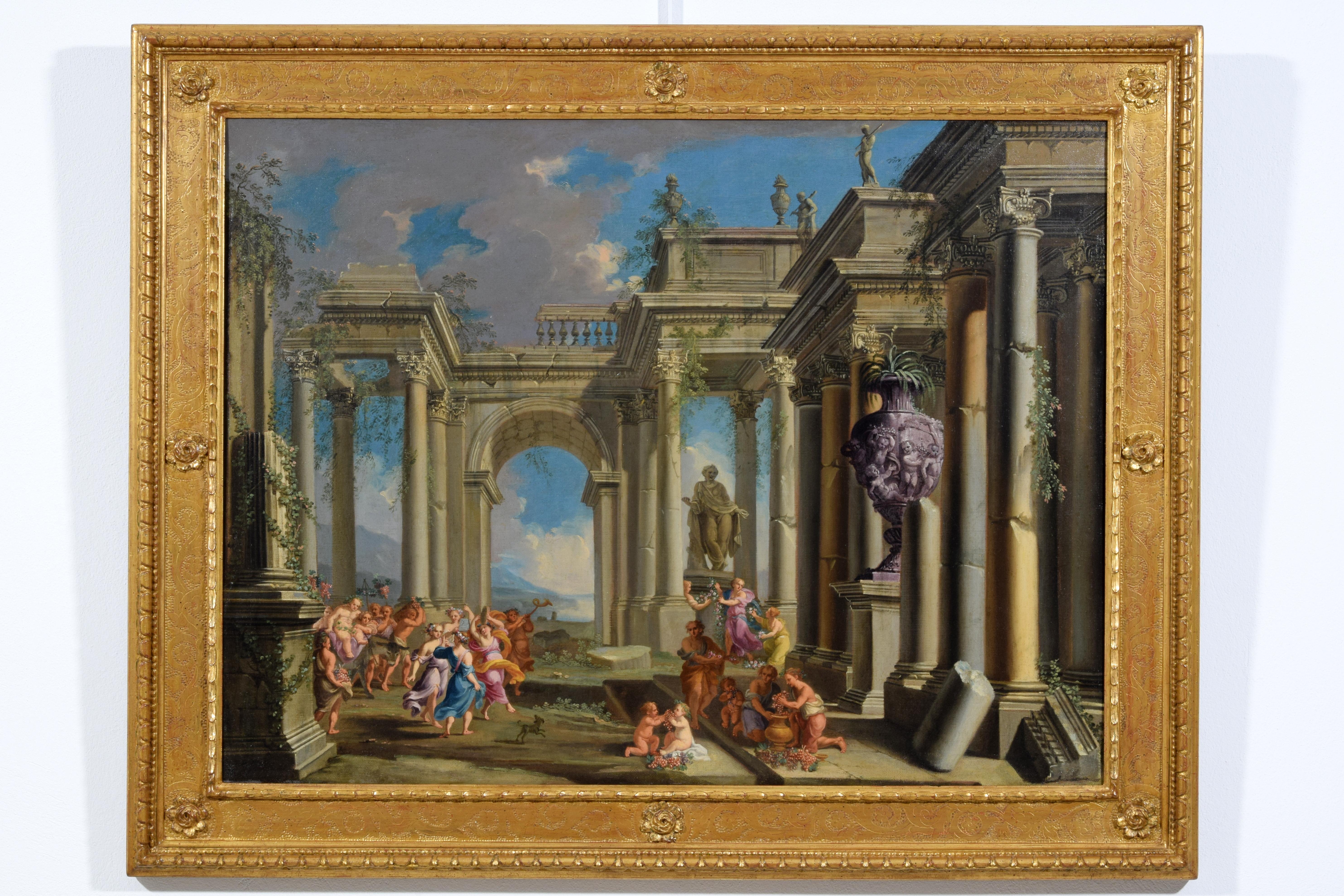 XVII secolo 17° secolo, coppia di dipinti italiani Capriccio architettonico di Alberto Carlieri in vendita