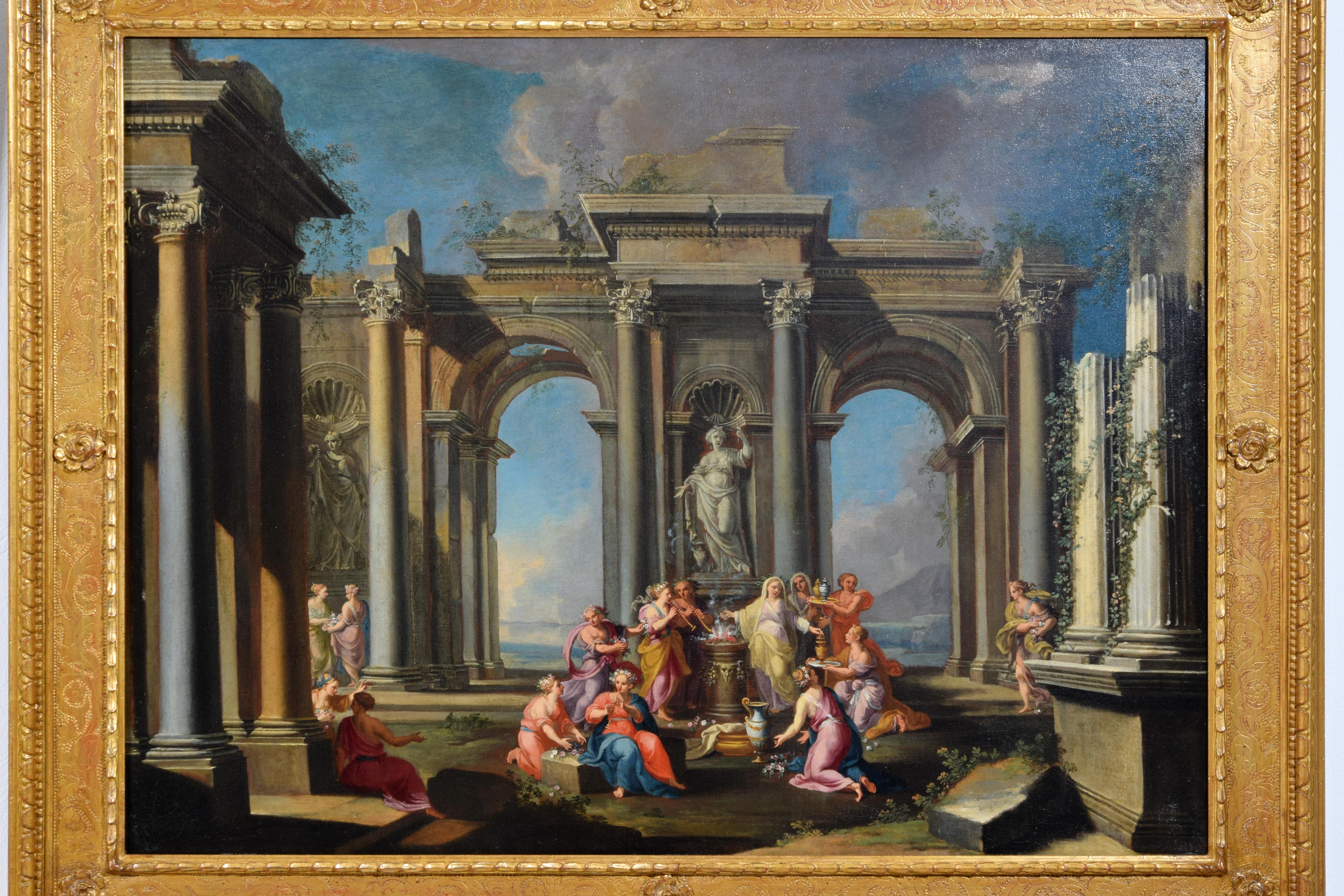 17° secolo, coppia di dipinti italiani Capriccio architettonico di Alberto Carlieri in vendita 2