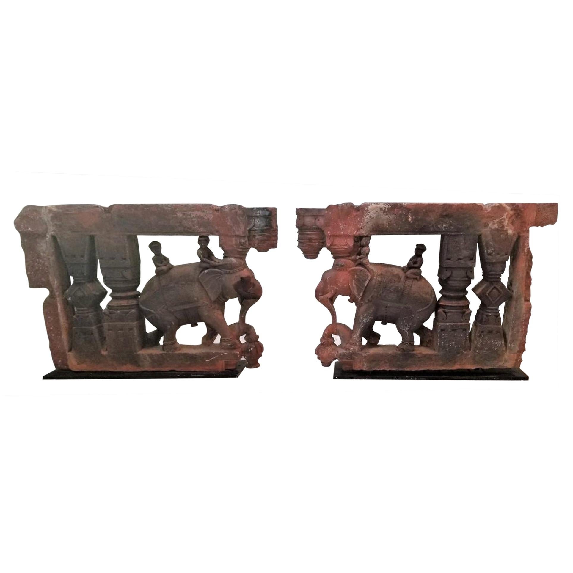 17C SE Asian Indian Pair of Brackets with Elephants and Mahuts