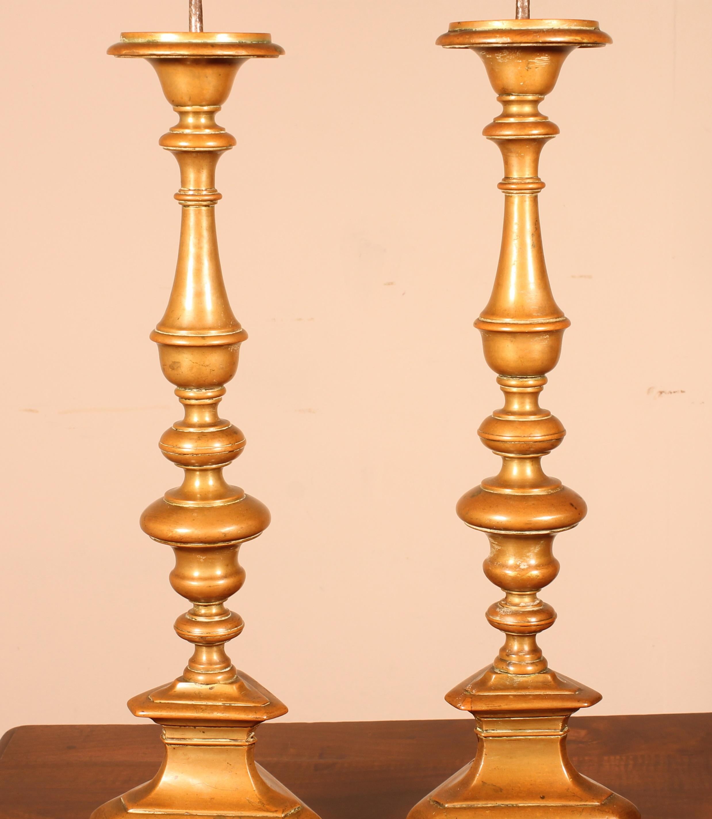 Louis XIII 17th Century Pair of Candlesticks, Italy-Bronze