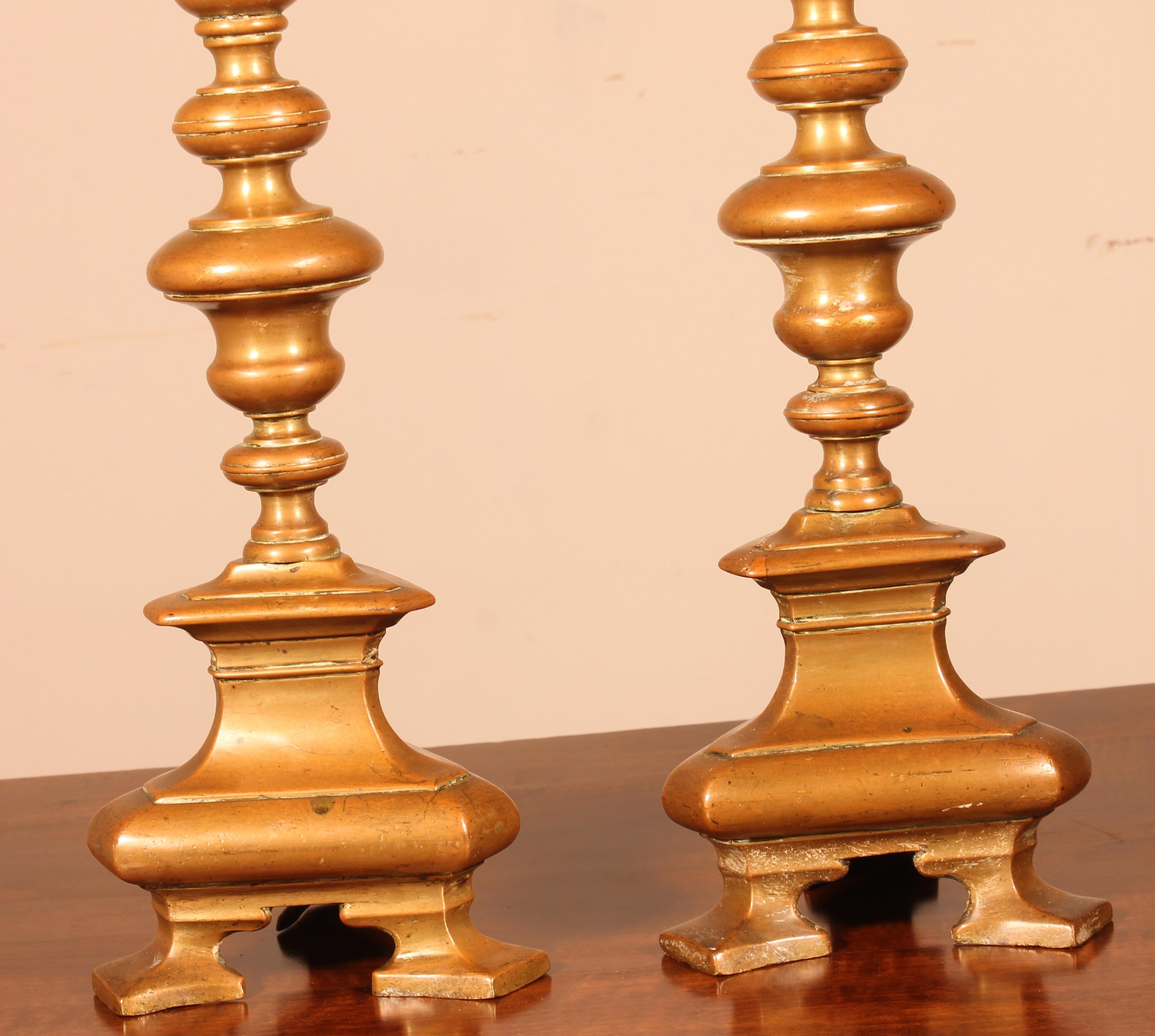 Italian 17th Century Pair of Candlesticks, Italy-Bronze