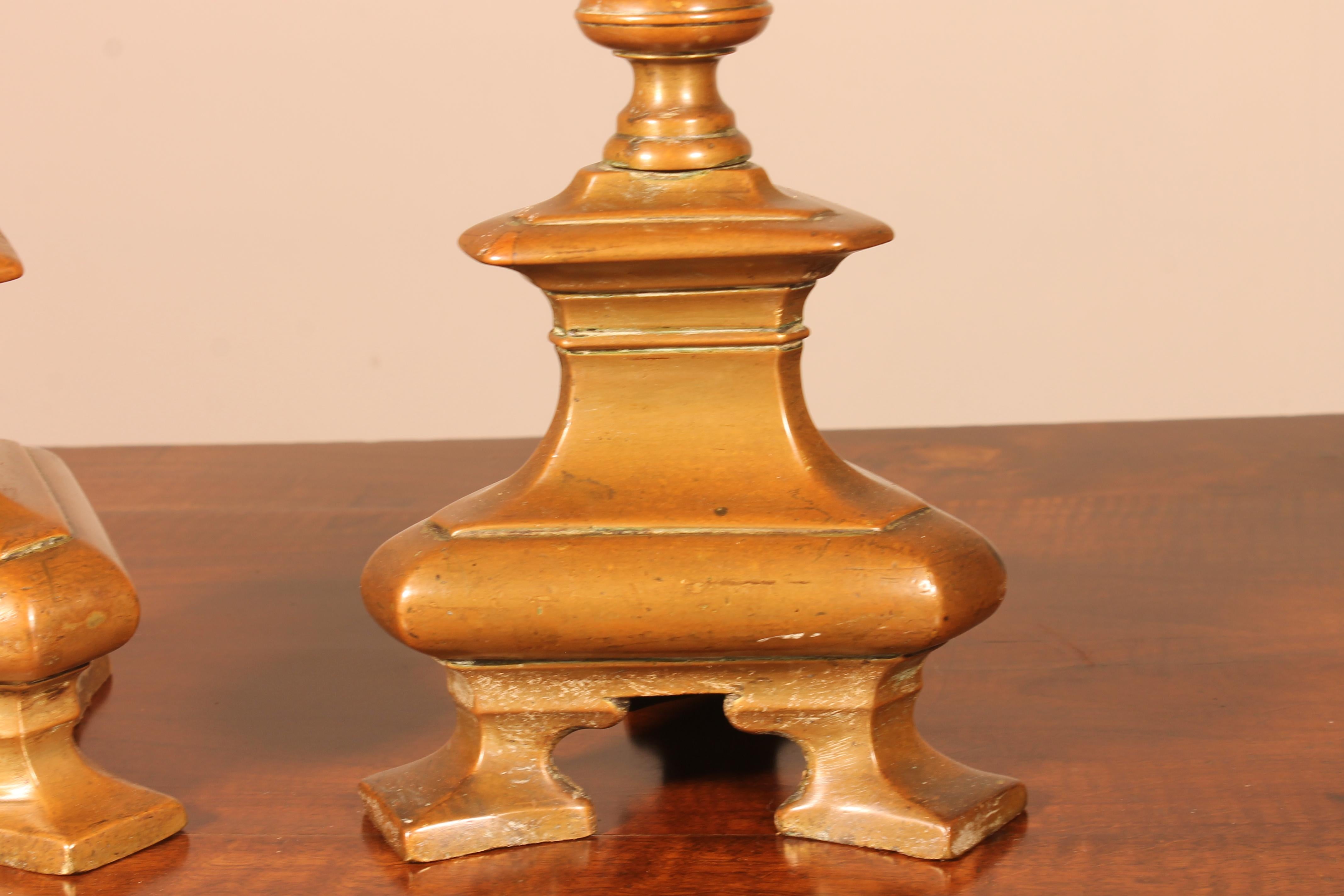 17th Century Pair of Candlesticks, Italy-Bronze In Good Condition In Brussels, Brussels