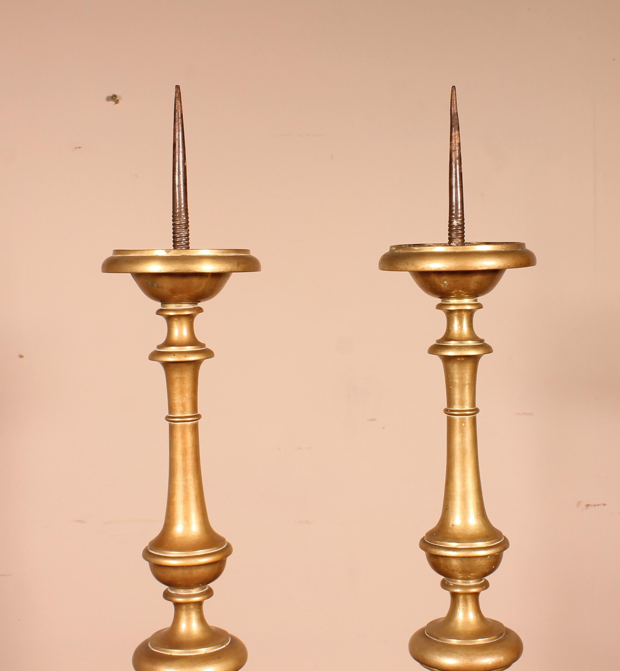Italian 17th Century Pair of Candlesticks, Italy in Bronze Stamped FS