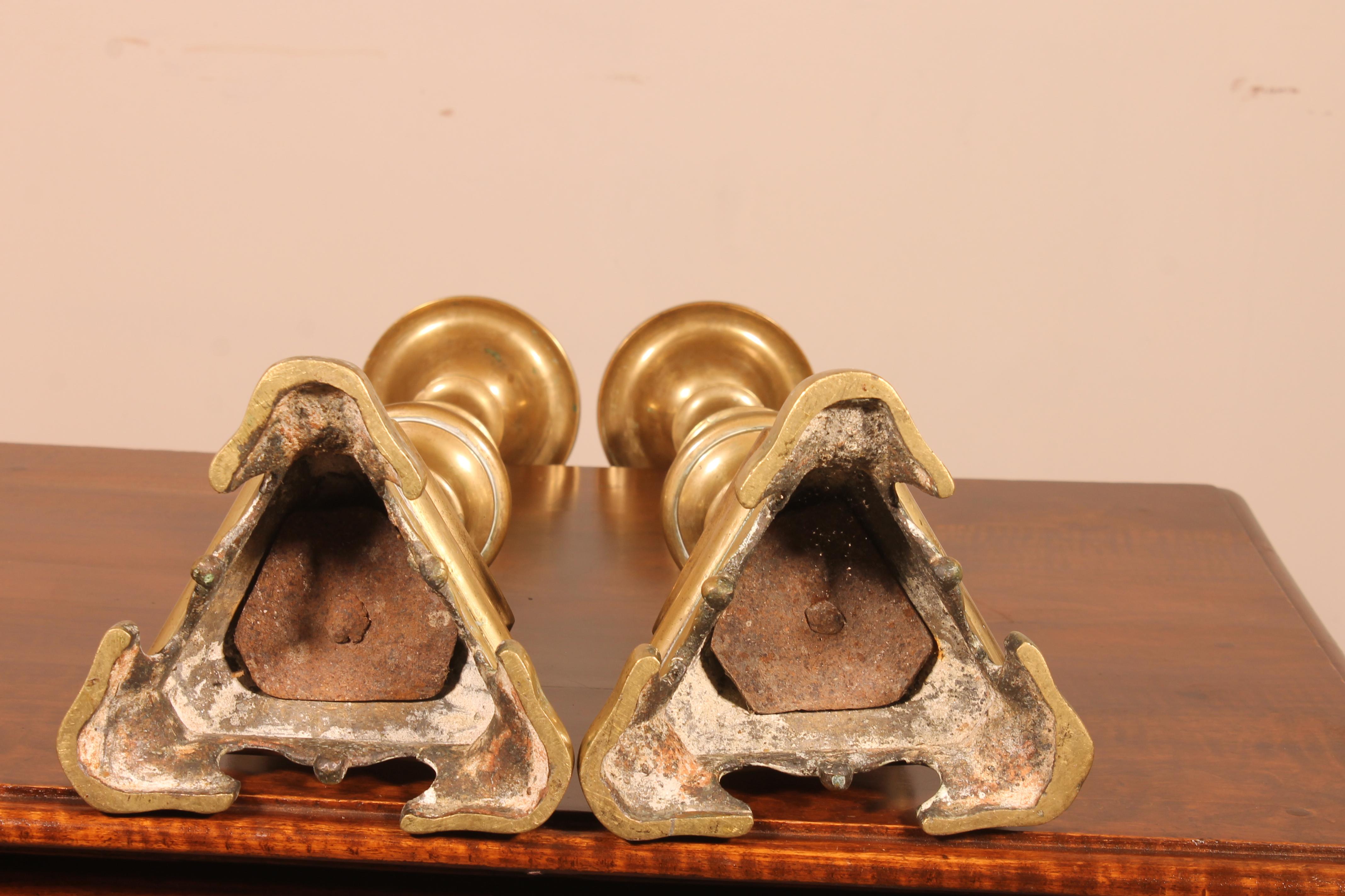 17th Century Pair of Candlesticks, Italy in Bronze Stamped FS 2