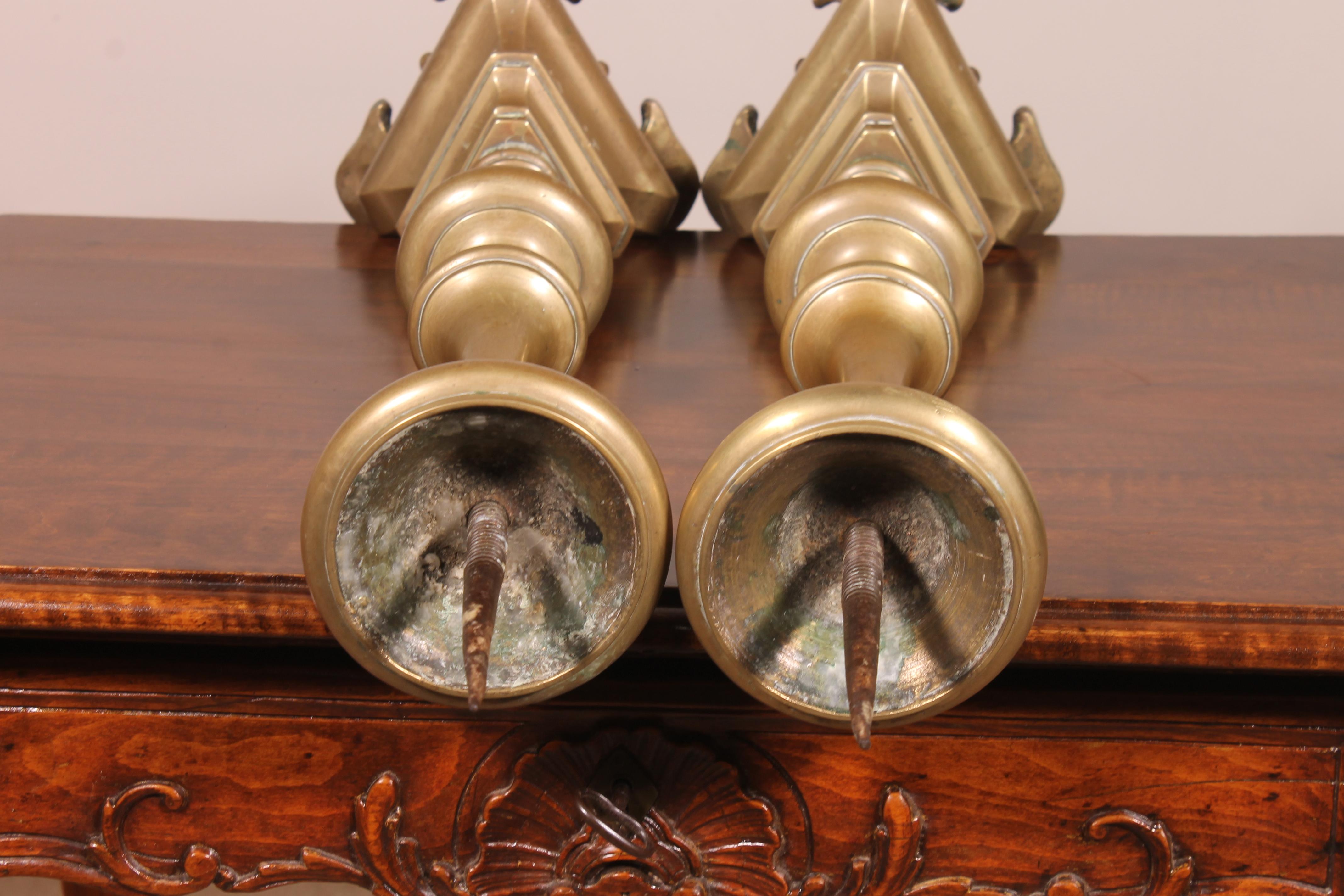17th Century Pair of Candlesticks, Italy in Bronze Stamped FS 3