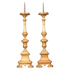 17th Century Pair of Candlesticks, Italy in Bronze Stamped FS