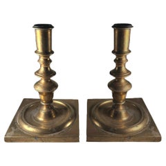 17th Century Pair of Dutch Bronze Candlesticks.