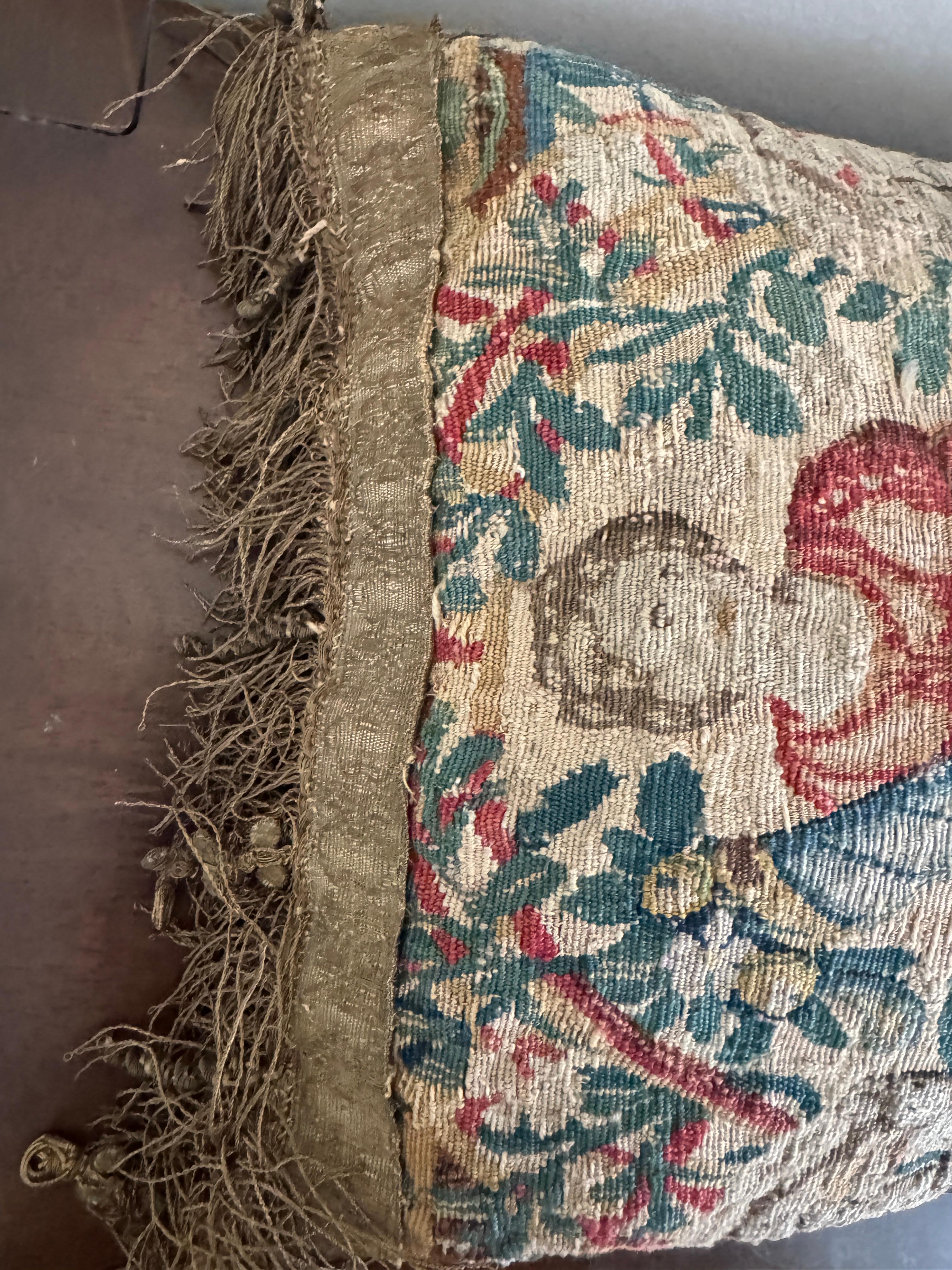 17th Century Pair Of Flemish Tapestry Fragment Pillows For Sale 3
