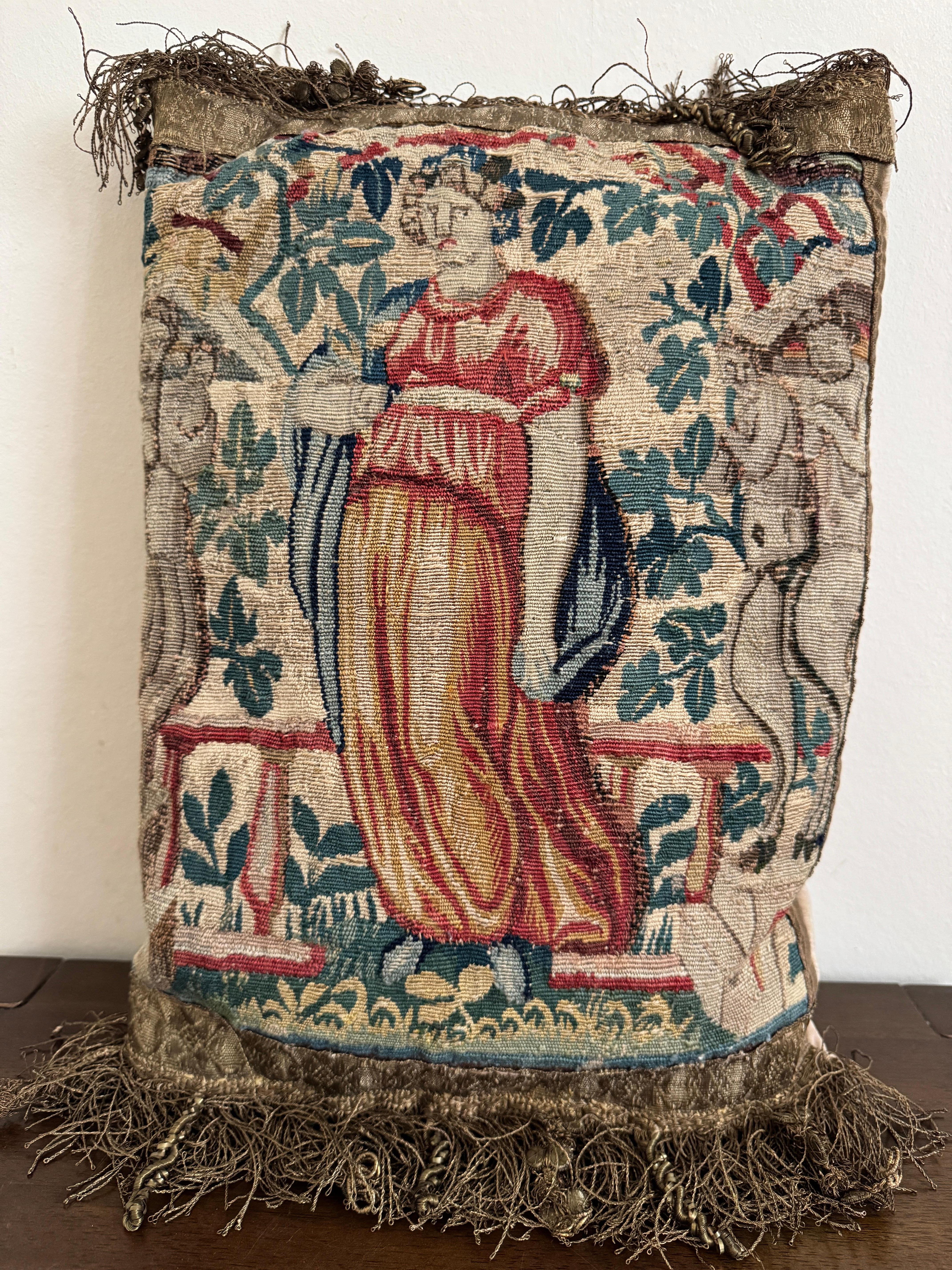 Baroque 17th Century Pair Of Flemish Tapestry Fragment Pillows For Sale