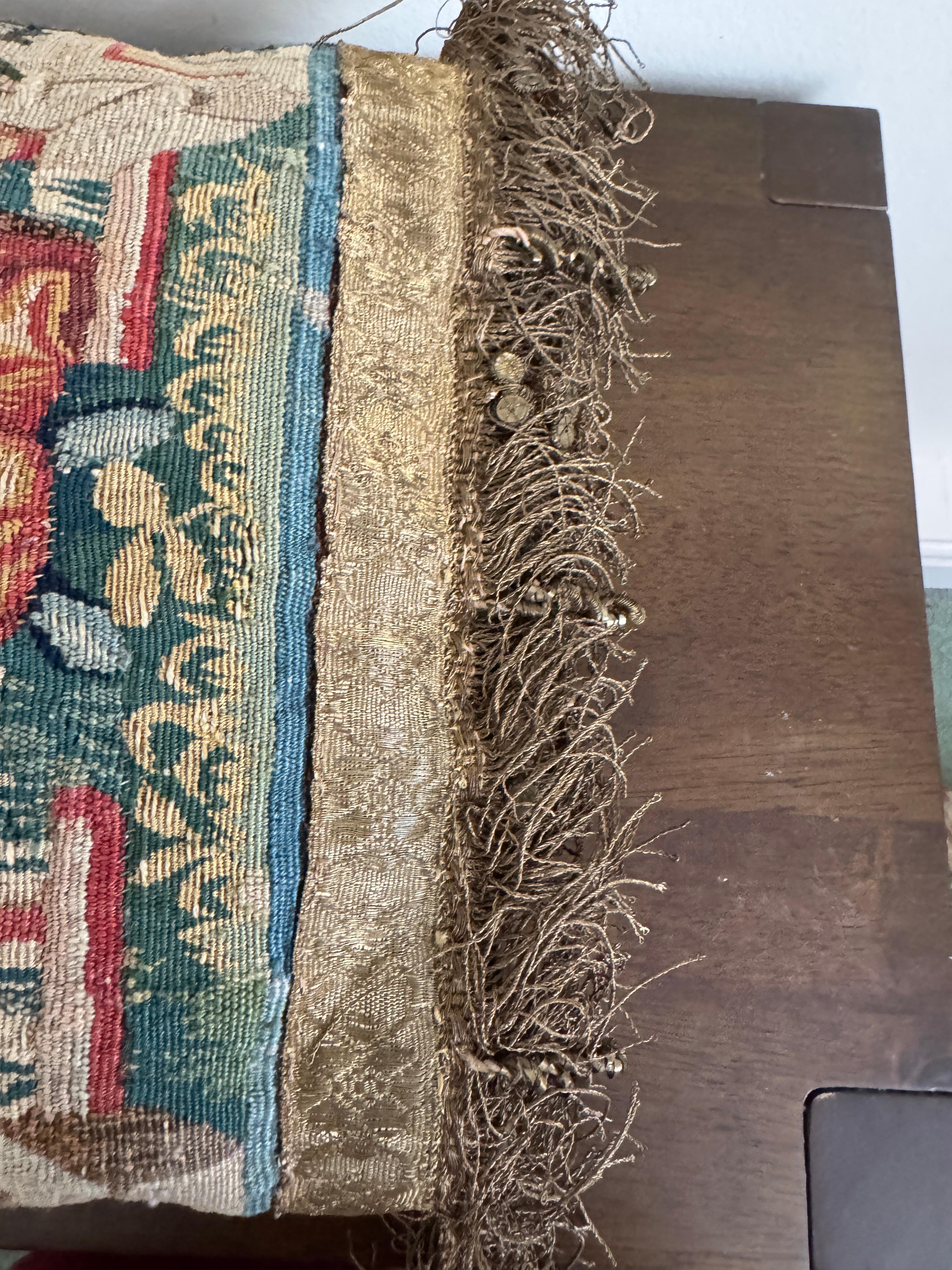 Hand-Woven 17th Century Pair Of Flemish Tapestry Fragment Pillows For Sale