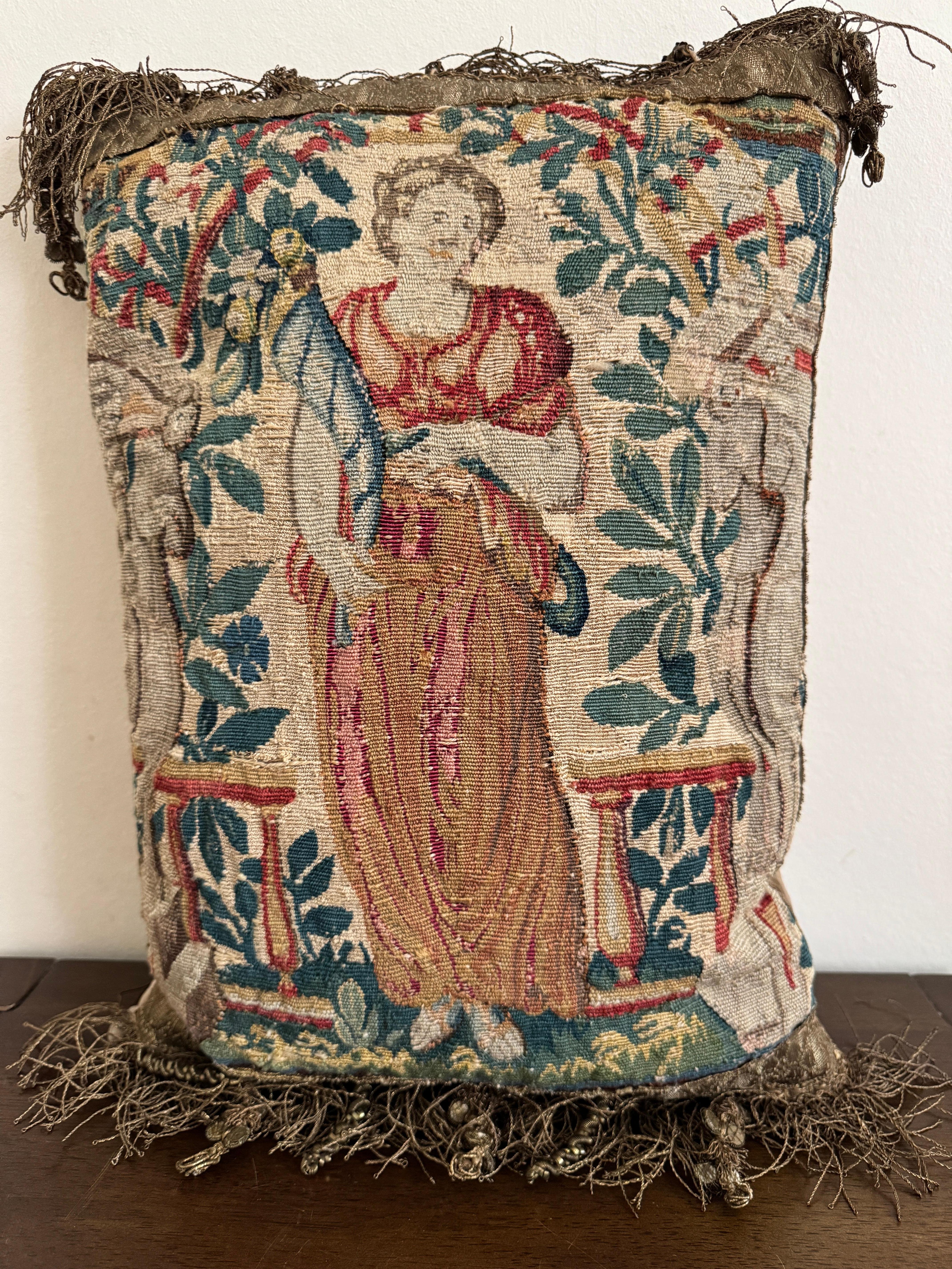 18th Century and Earlier 17th Century Pair Of Flemish Tapestry Fragment Pillows For Sale