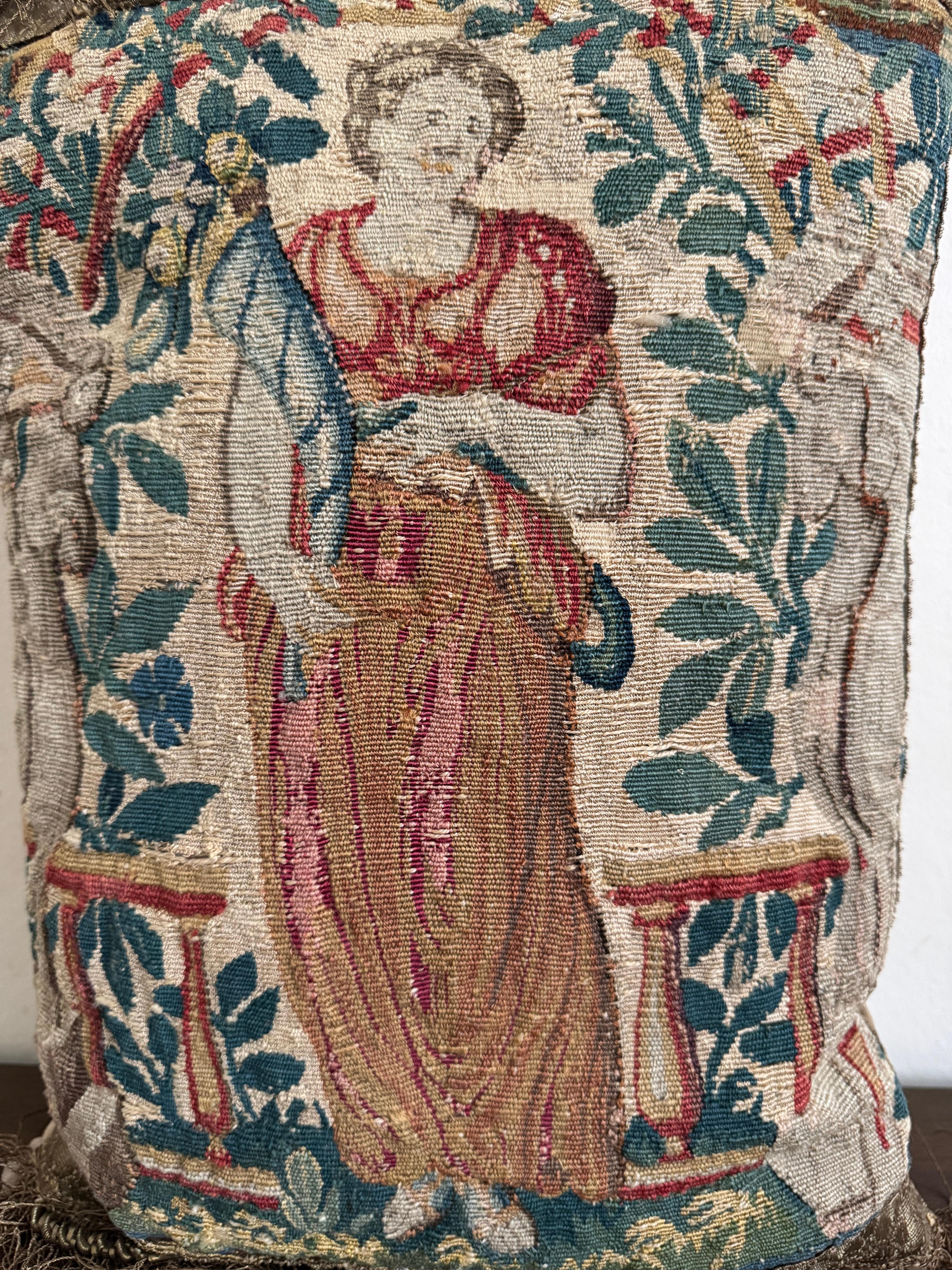 17th Century Pair Of Flemish Tapestry Fragment Pillows For Sale 1