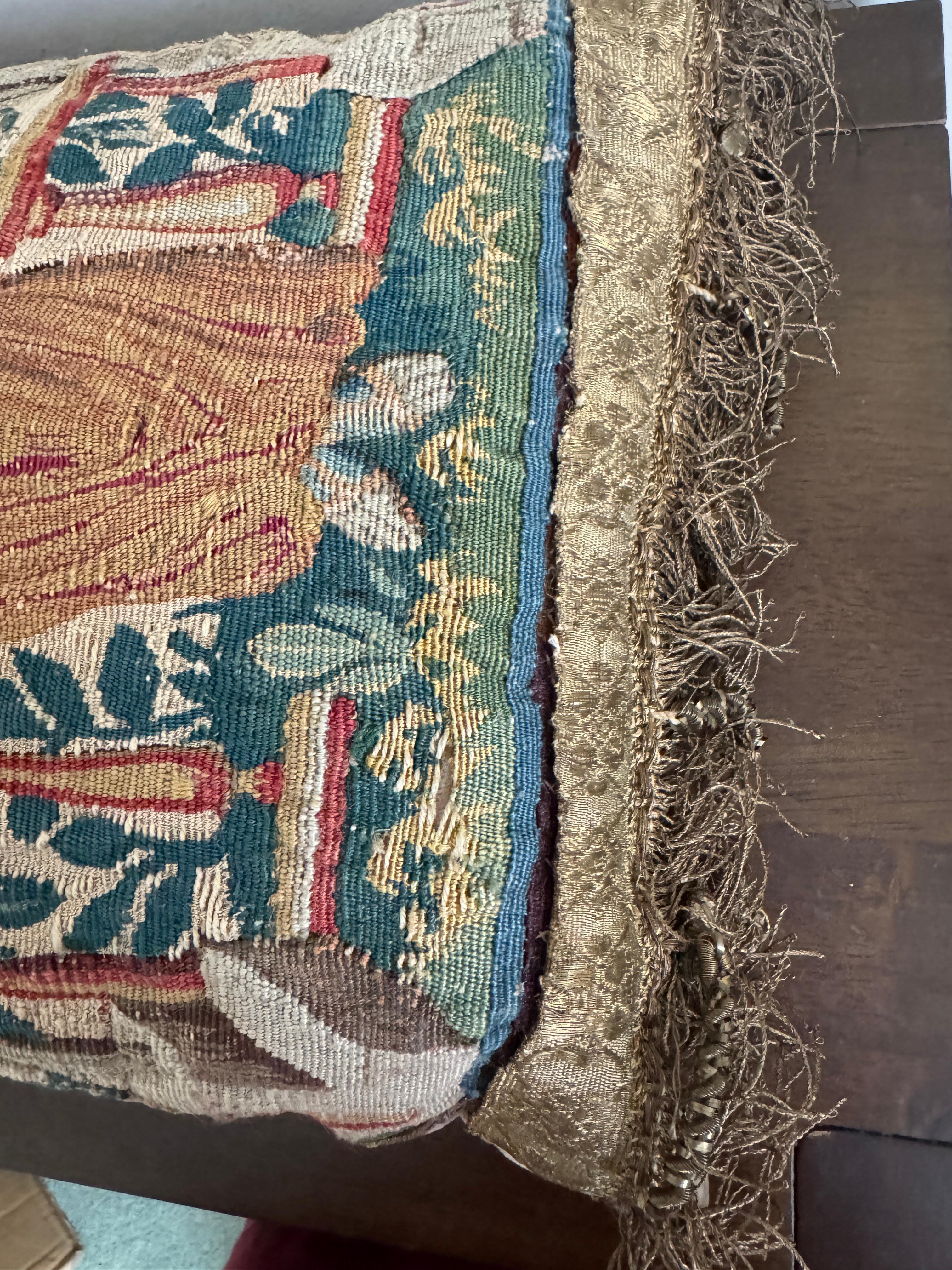 17th Century Pair Of Flemish Tapestry Fragment Pillows For Sale 2