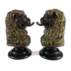 19th Century Pair of Italian Animalier Lion Sculptures with Tongue Sticking Out