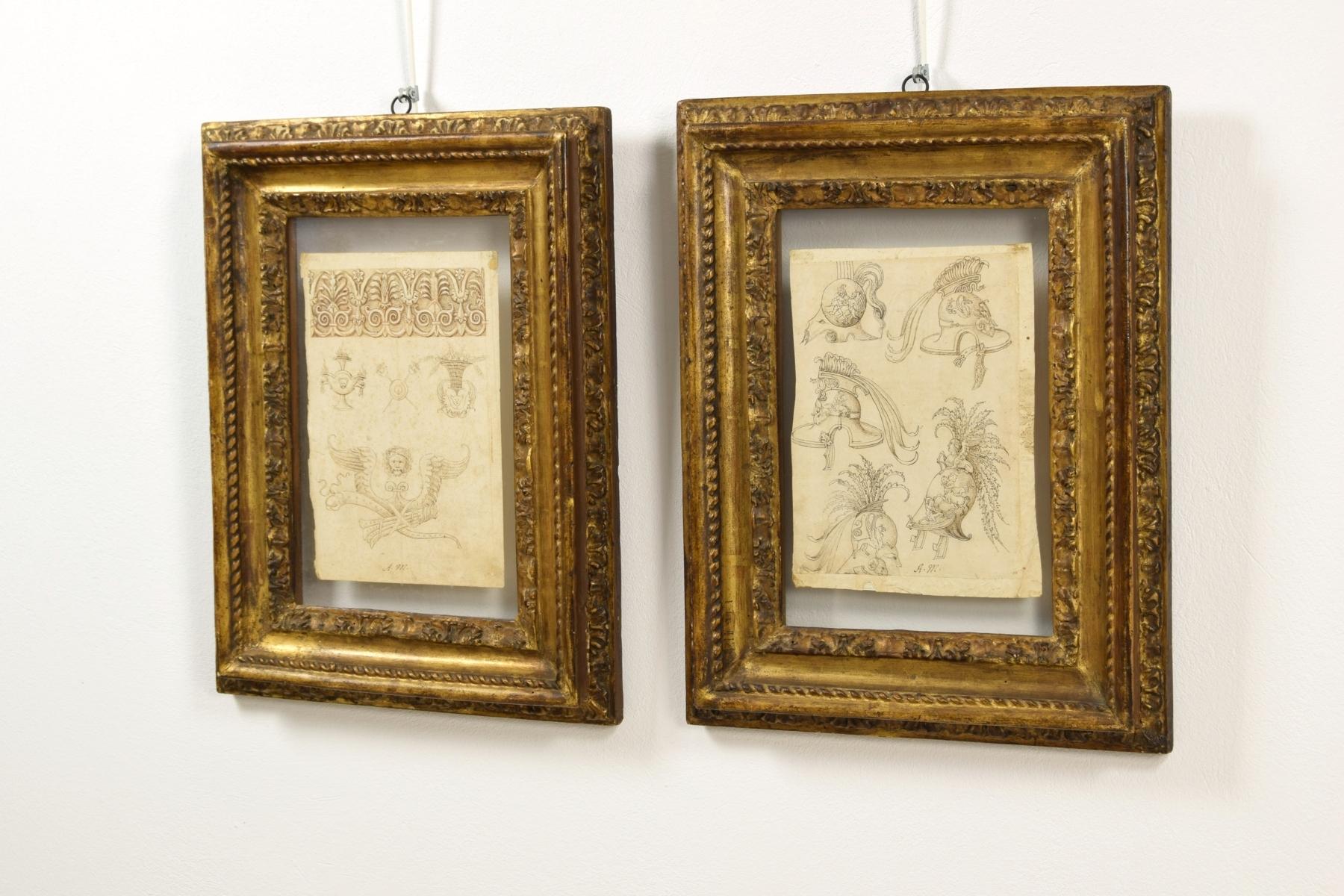 Baroque 17th Century, Pair of Italian Ink Drawings on Paper with Studies for Grotesques For Sale