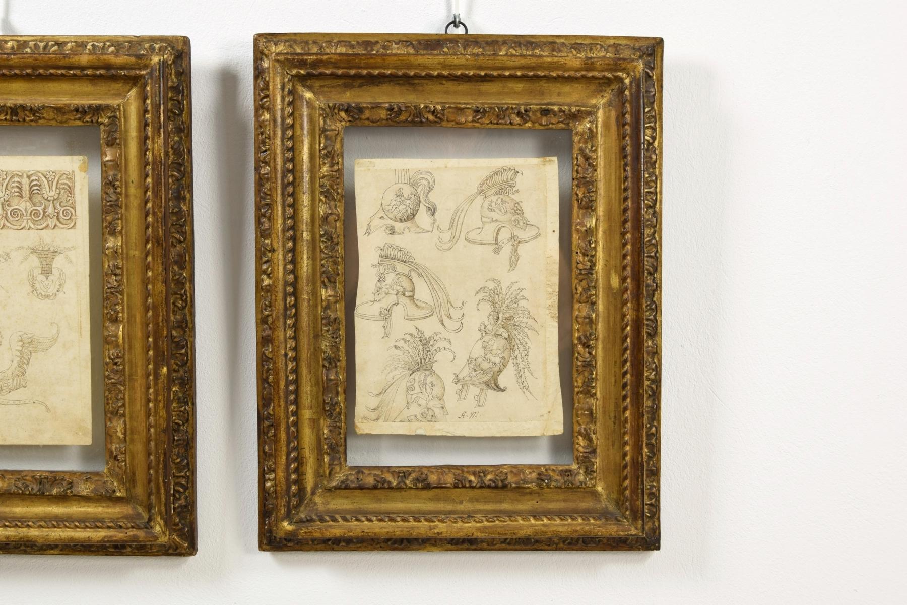 18th Century and Earlier 17th Century, Pair of Italian Ink Drawings on Paper with Studies for Grotesques For Sale
