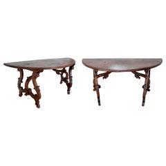 17th Century Pair of Italian Walnut Console Tables