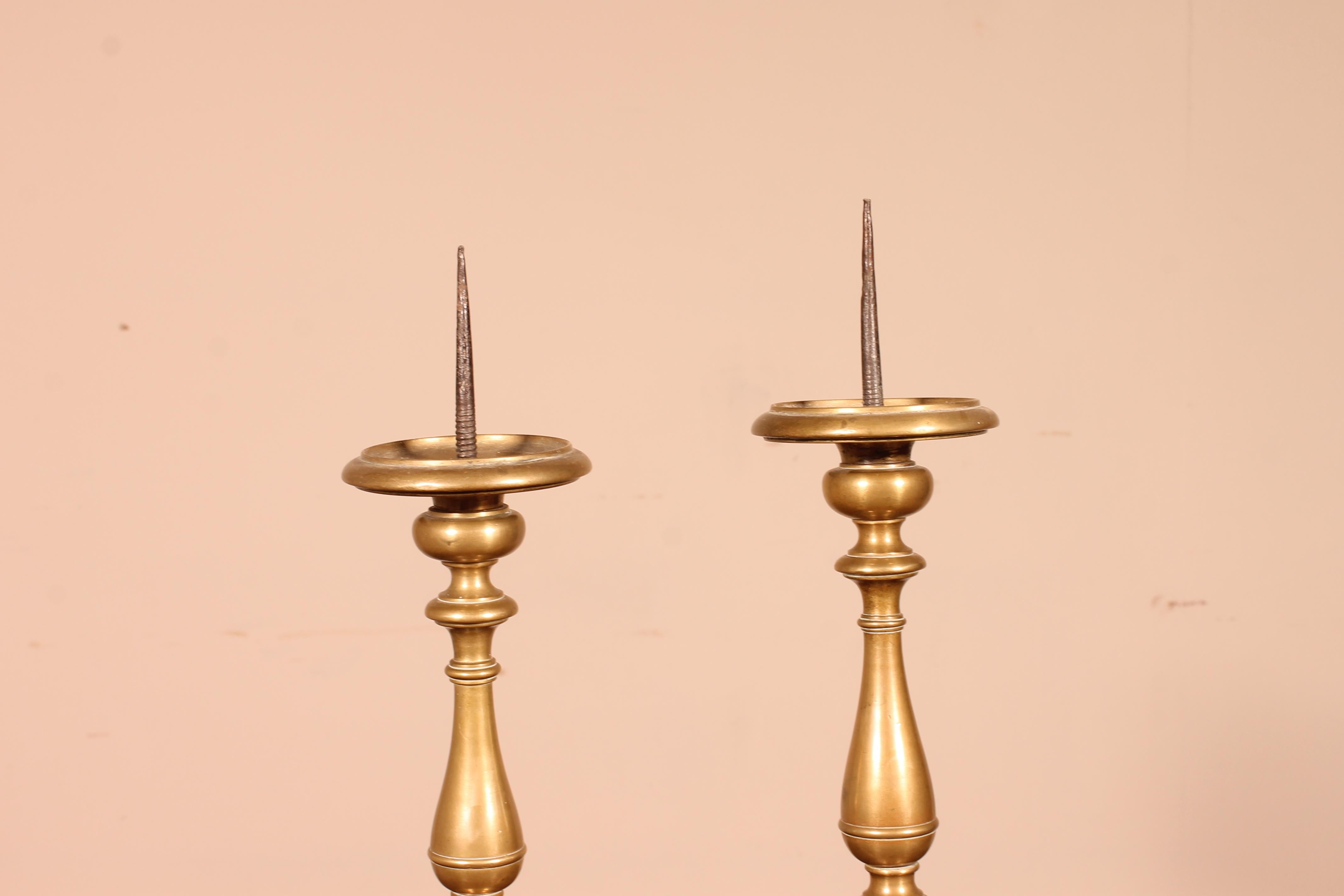 Italian 17th Century Pair of Small Candlesticks, Italy in Bronze