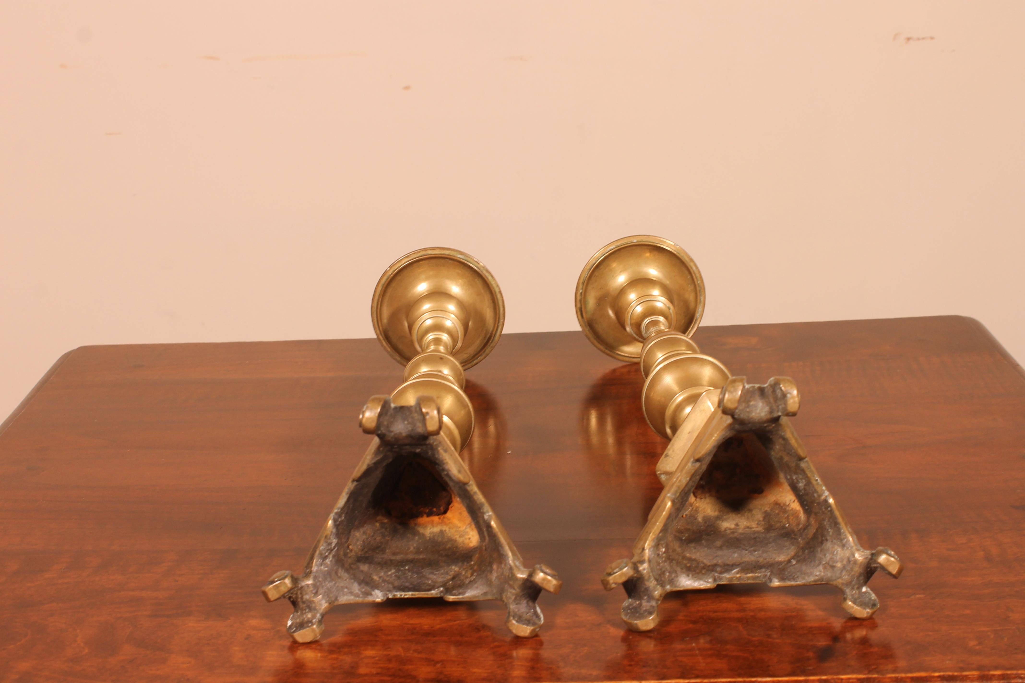 17th Century Pair of Small Candlesticks, Italy in Bronze In Good Condition In Brussels, Brussels