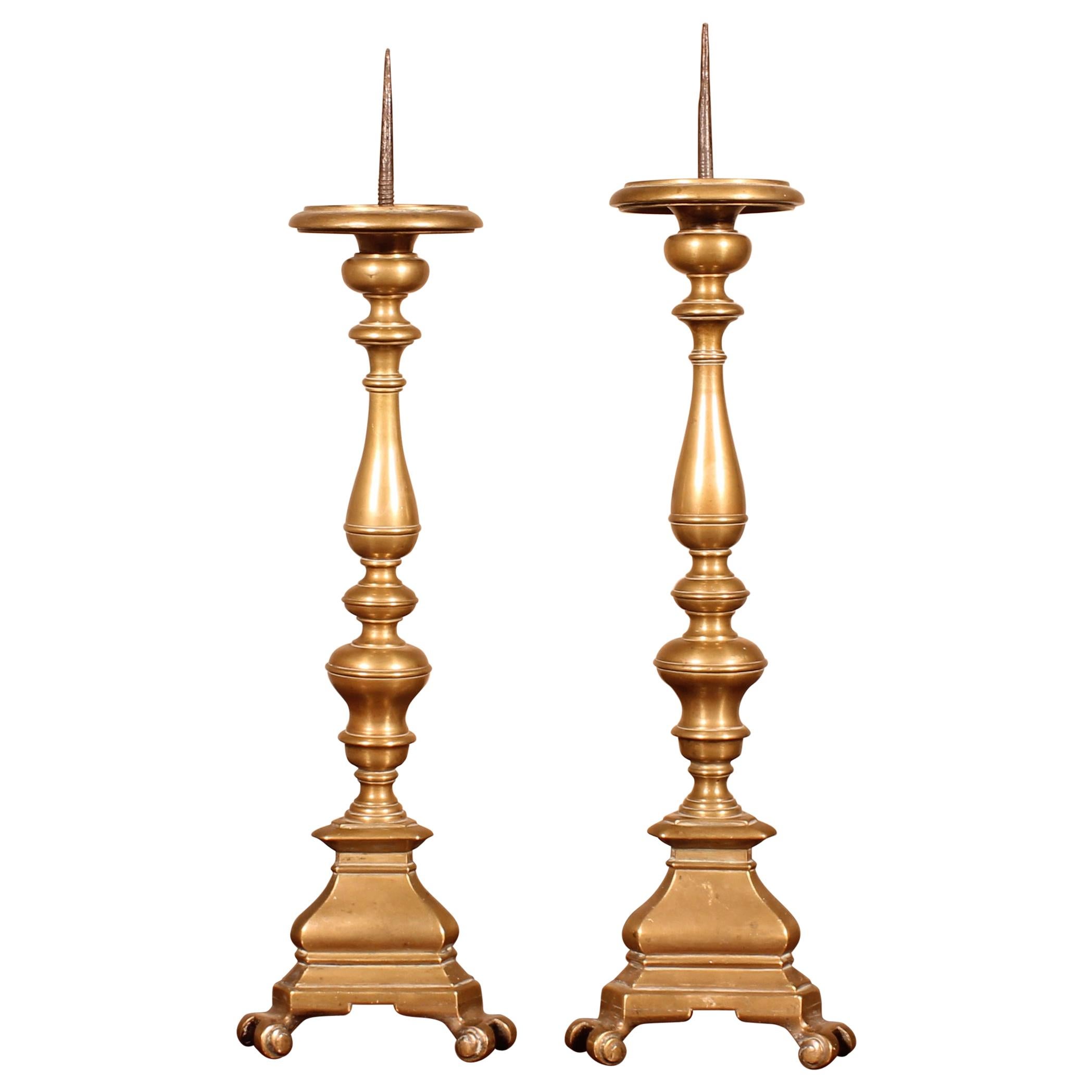 17th Century Pair of Small Candlesticks, Italy in Bronze