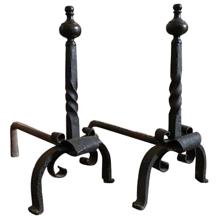 Vintage Set of Figural Cast Iron Fireplace Andirons For Sale at 1stdibs