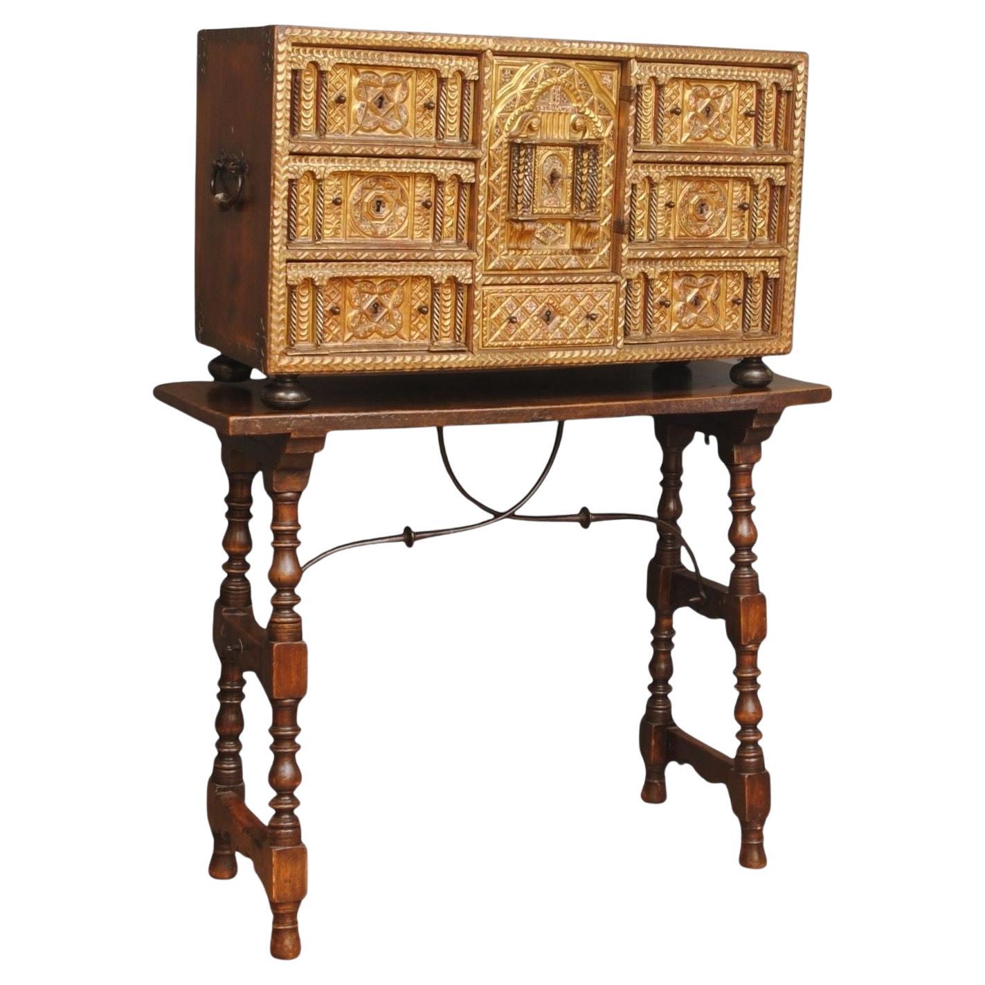 17TH Century Papillero Vargueno On Stand