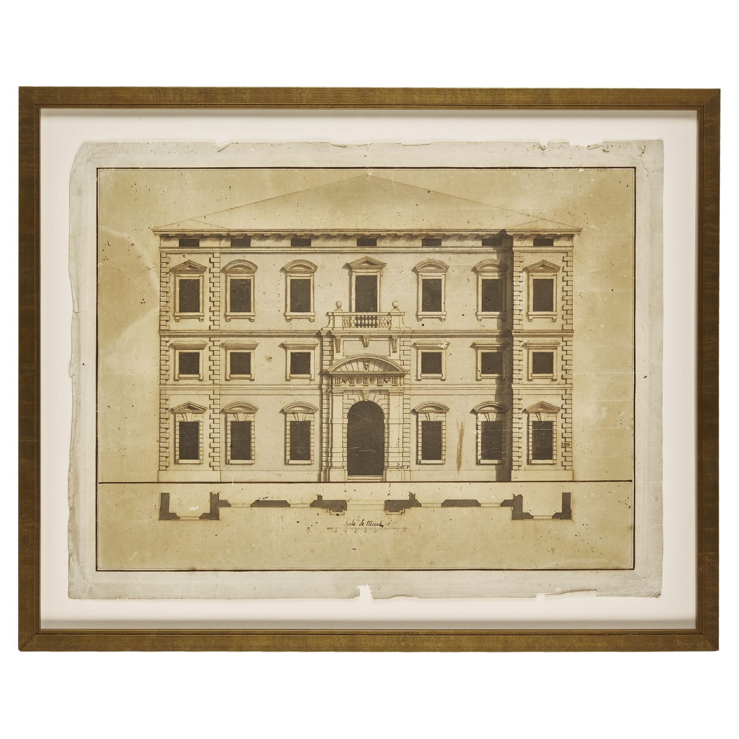 17th Century Pen and Ink Architectural Drawing Signed Bartolomeo Pedrelli For Sale