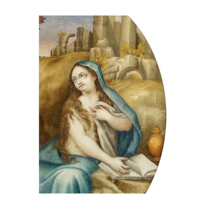 Gefangene Magdalene aus dem 17. Jahrhundert, Gemälde Tempera auf Pergament, von Genovese (Italienisch) im Angebot