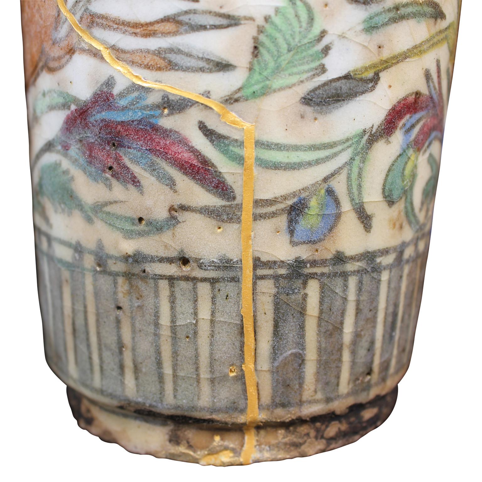 18th Century and Earlier 17th Century Persian Wine Bottle or Vase Repaired with Kintsugi Method