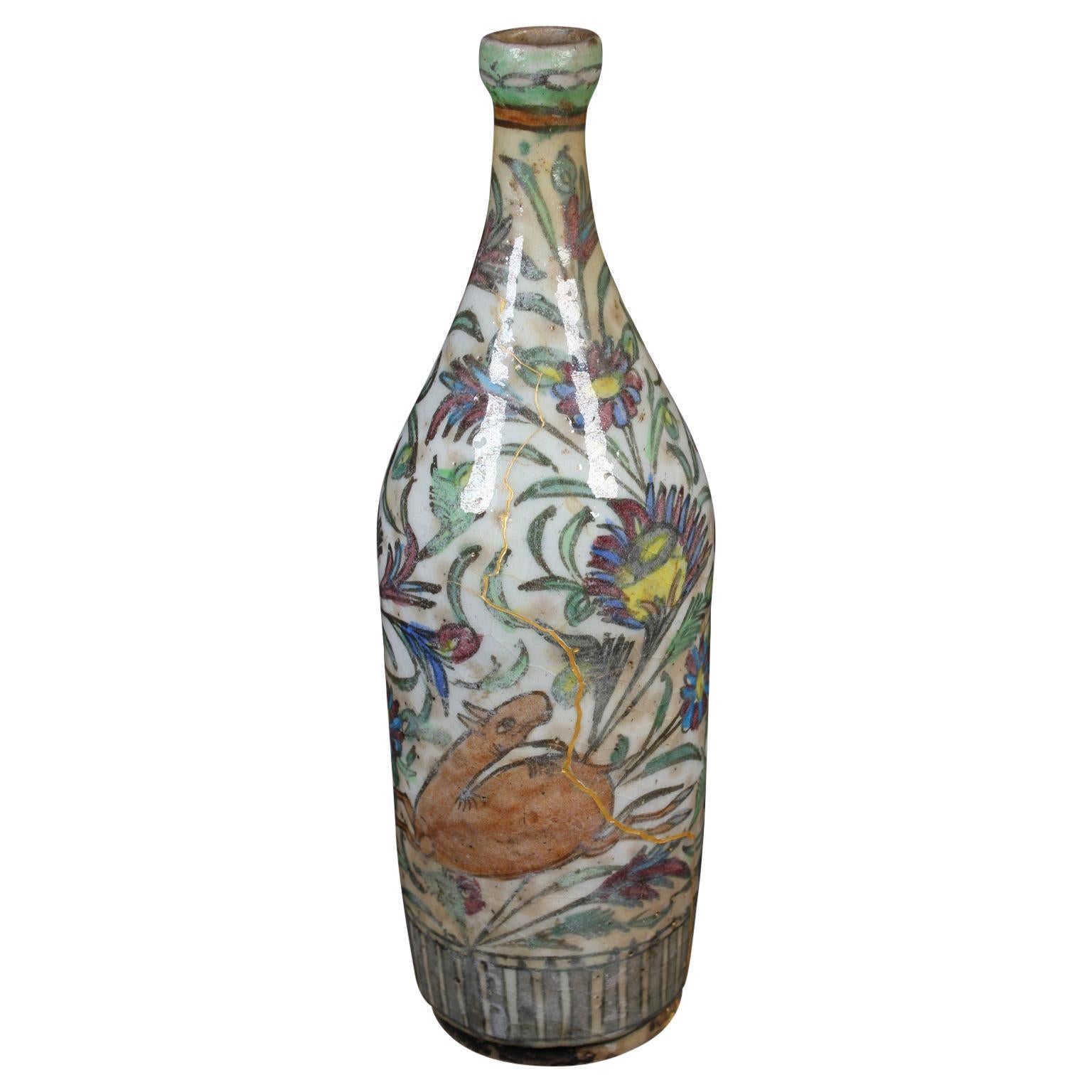 17th Century Persian Wine Bottle or Vase Repaired with Kintsugi Method
