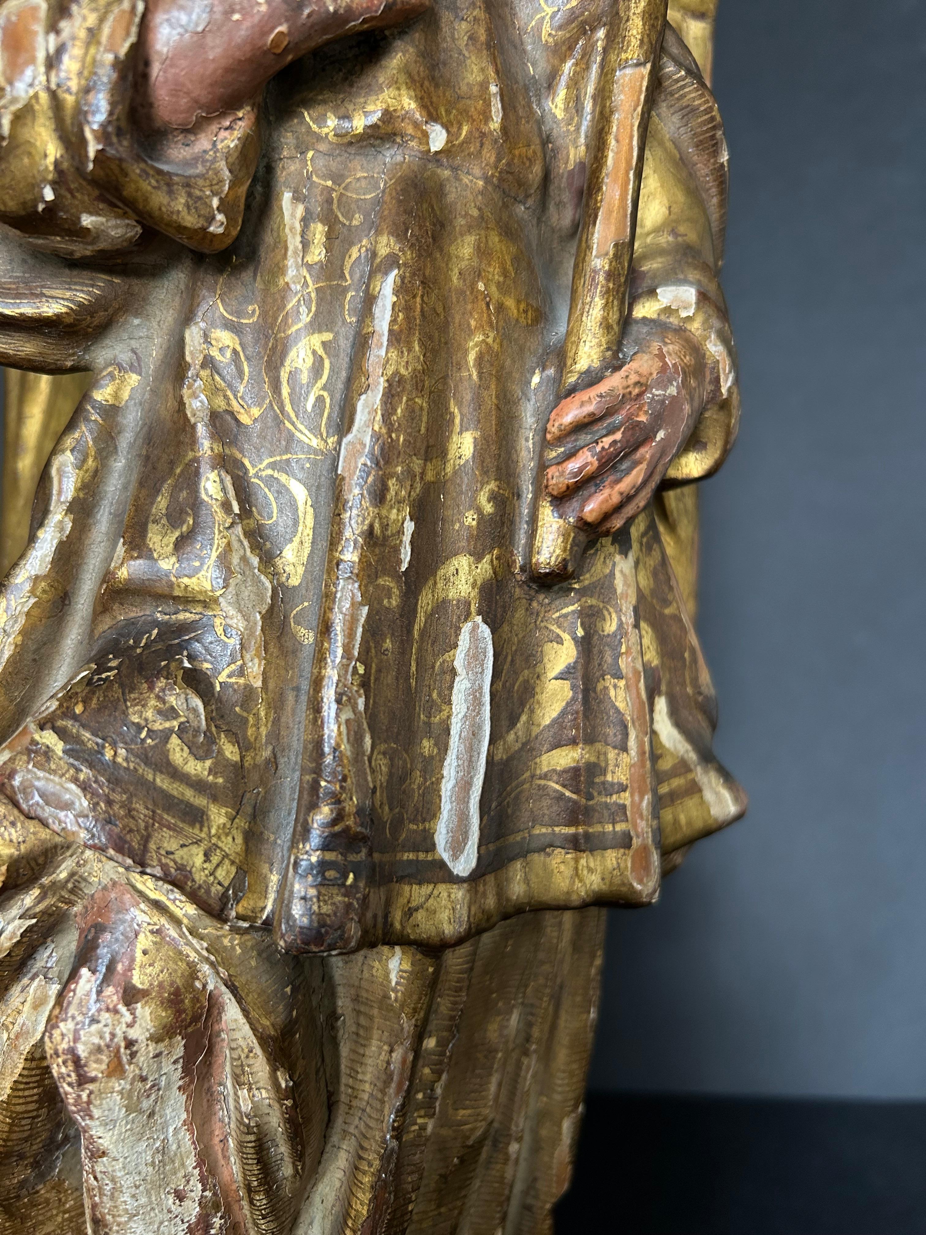 Wood 17th Century Polychrome Figure of the Archangel Michael