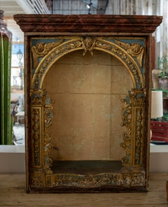 17th Century Polychrome Wooden Niche with Angels and Pilasters