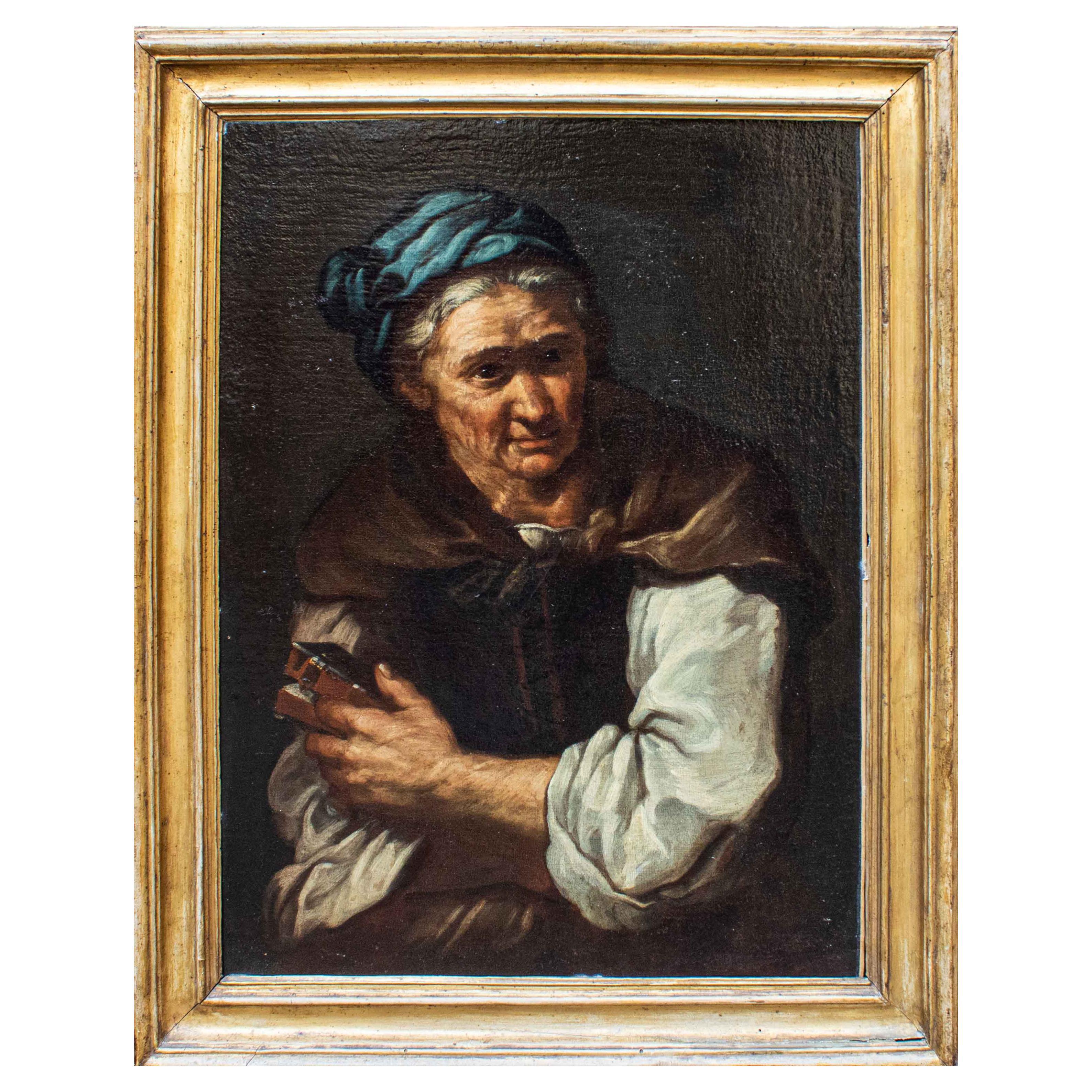 17th Century Portrait of a Woman Painting Oil on Canvas by Monsù Bernardo For Sale