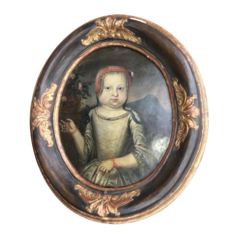 17th Century Portrait of a Young Girl Oil on Copper in Period Frame