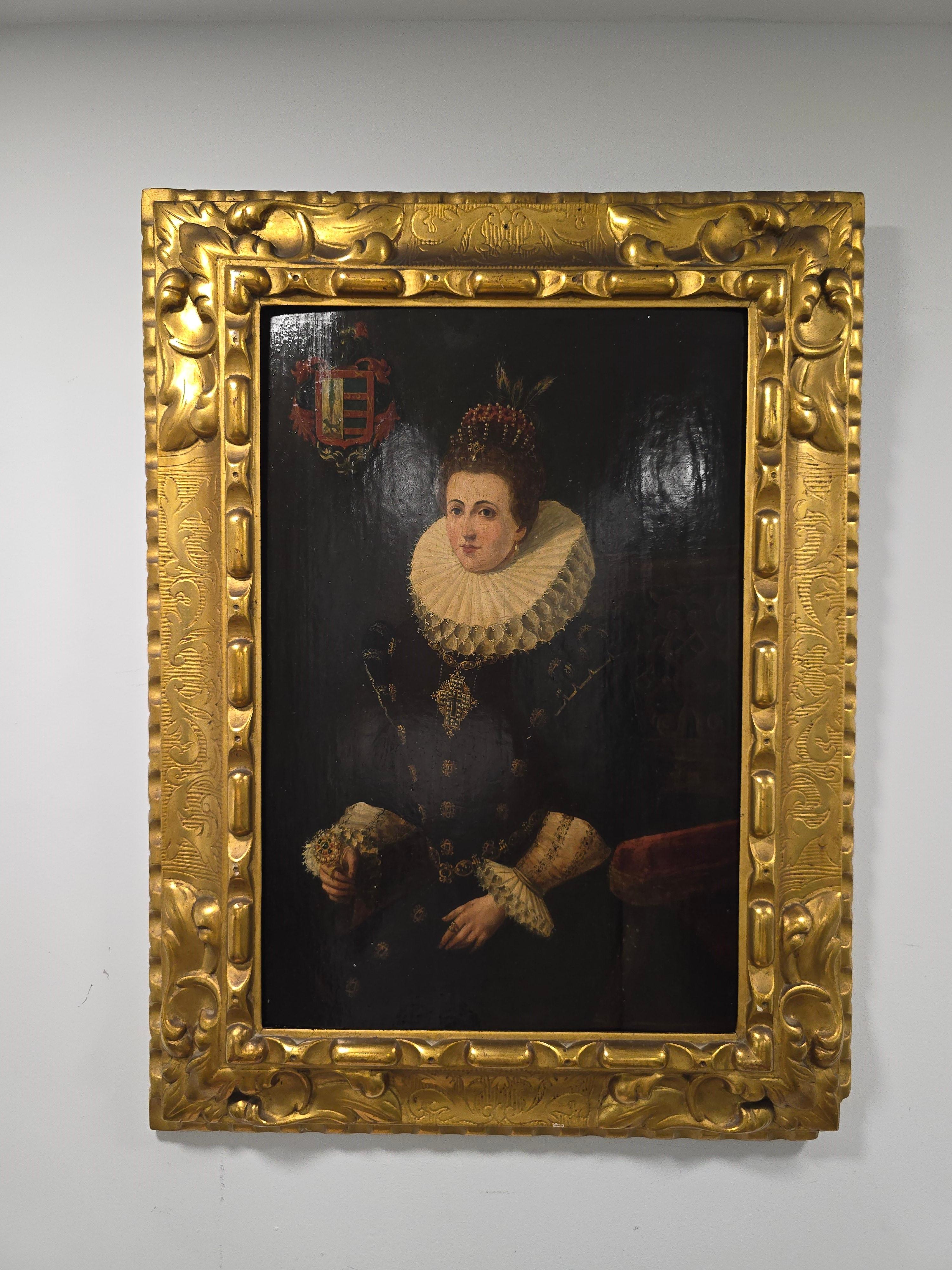 Retrato del siglo XVII de Isabel Clara Eugenia de Austria - Óleo sobre tabla siglo XVIII y antes en venta
