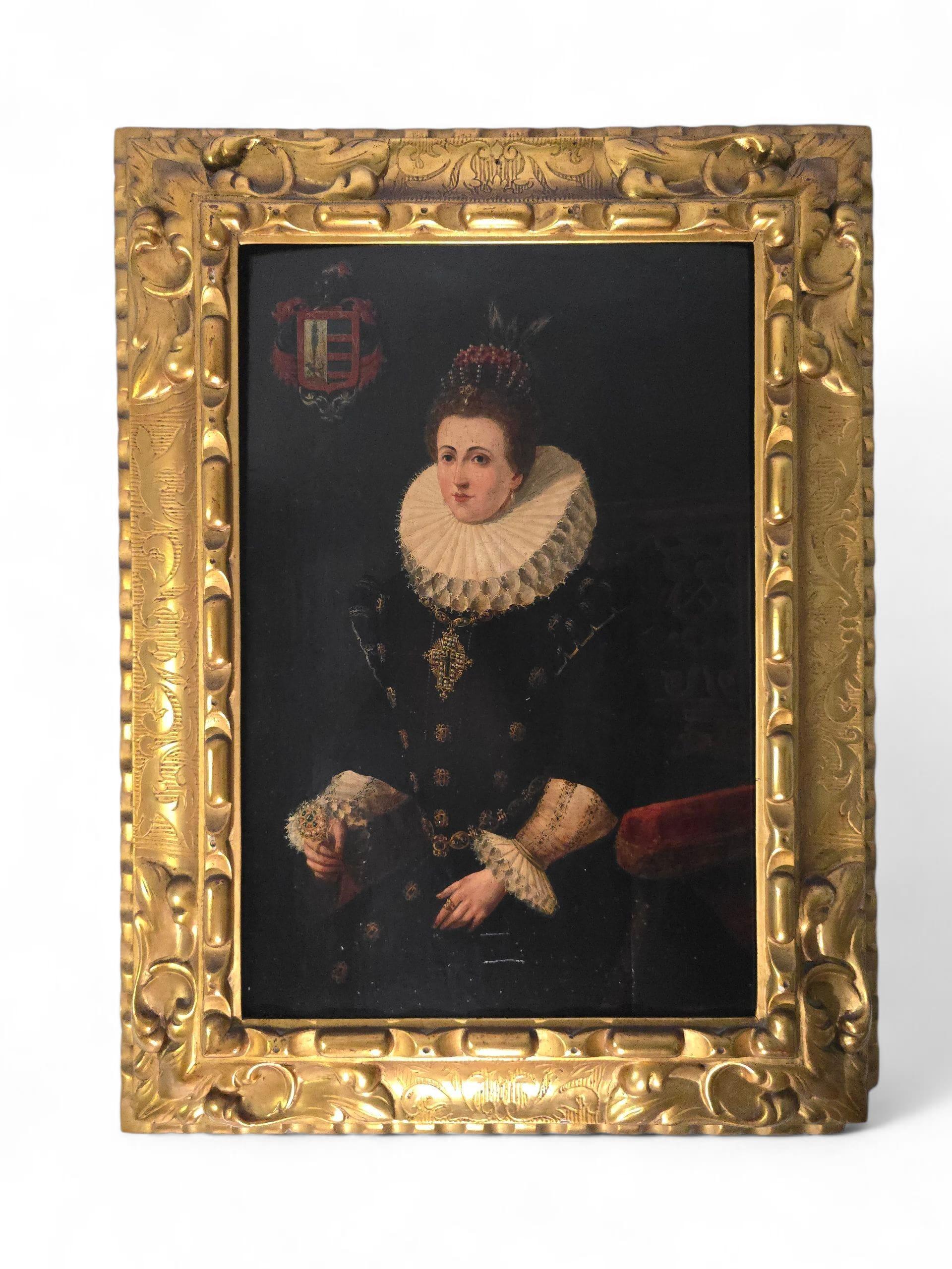 Retrato del siglo XVII de Isabel Clara Eugenia de Austria - Óleo sobre tabla Madera frutal en venta