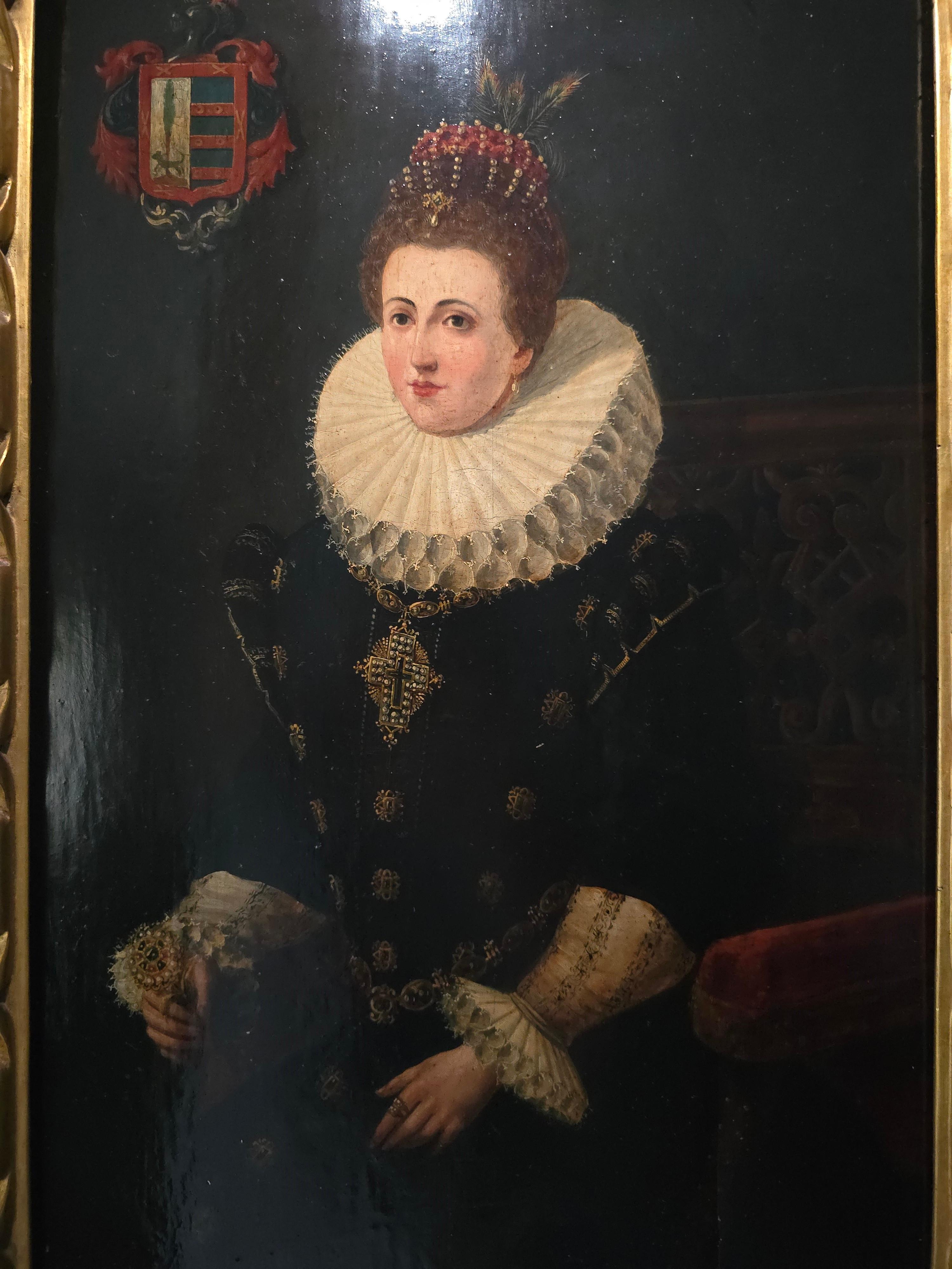 Retrato del siglo XVII de Isabel Clara Eugenia de Austria - Óleo sobre tabla en venta 1