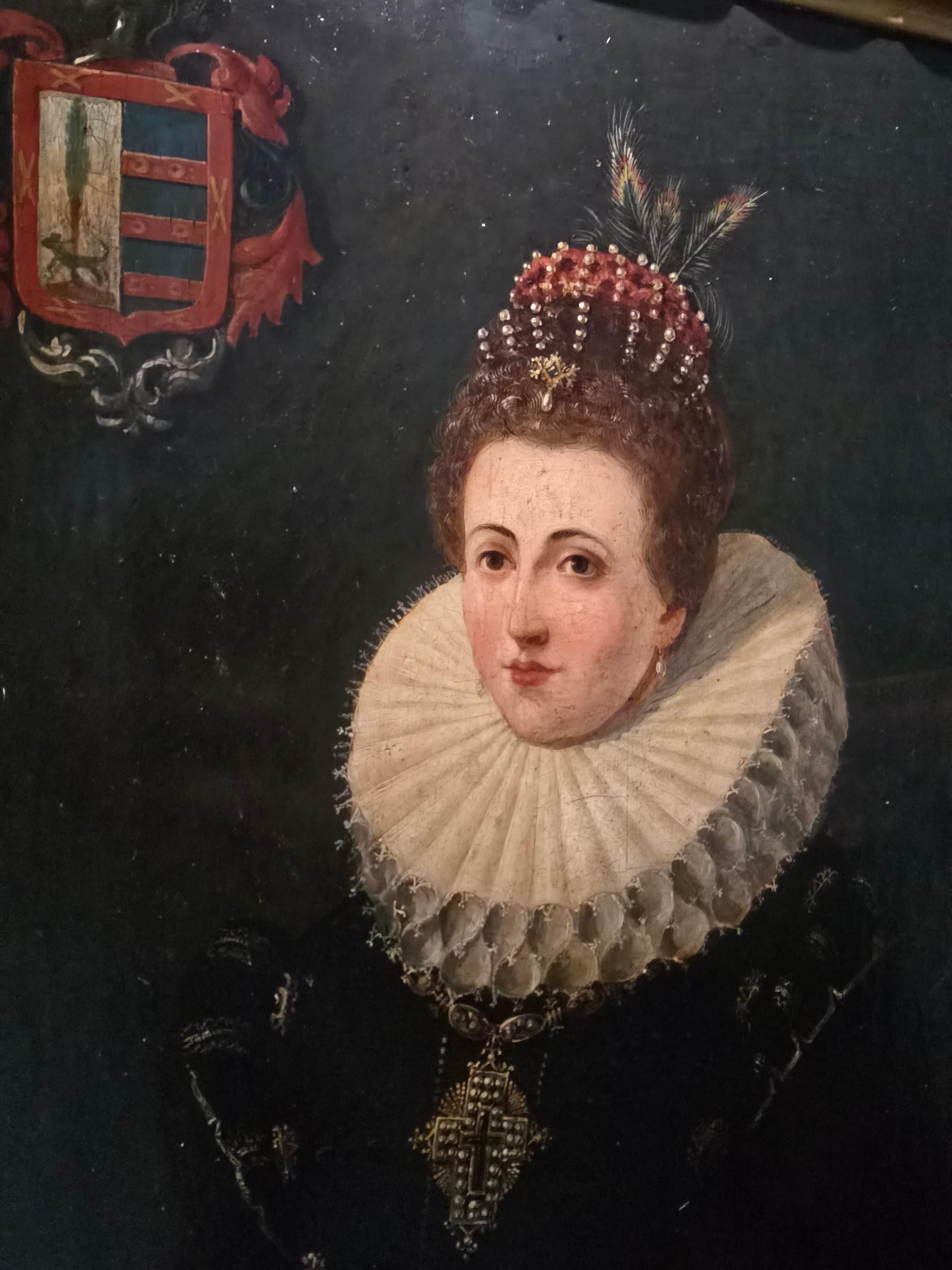 Retrato del siglo XVII de Isabel Clara Eugenia de Austria - Óleo sobre tabla en venta 2