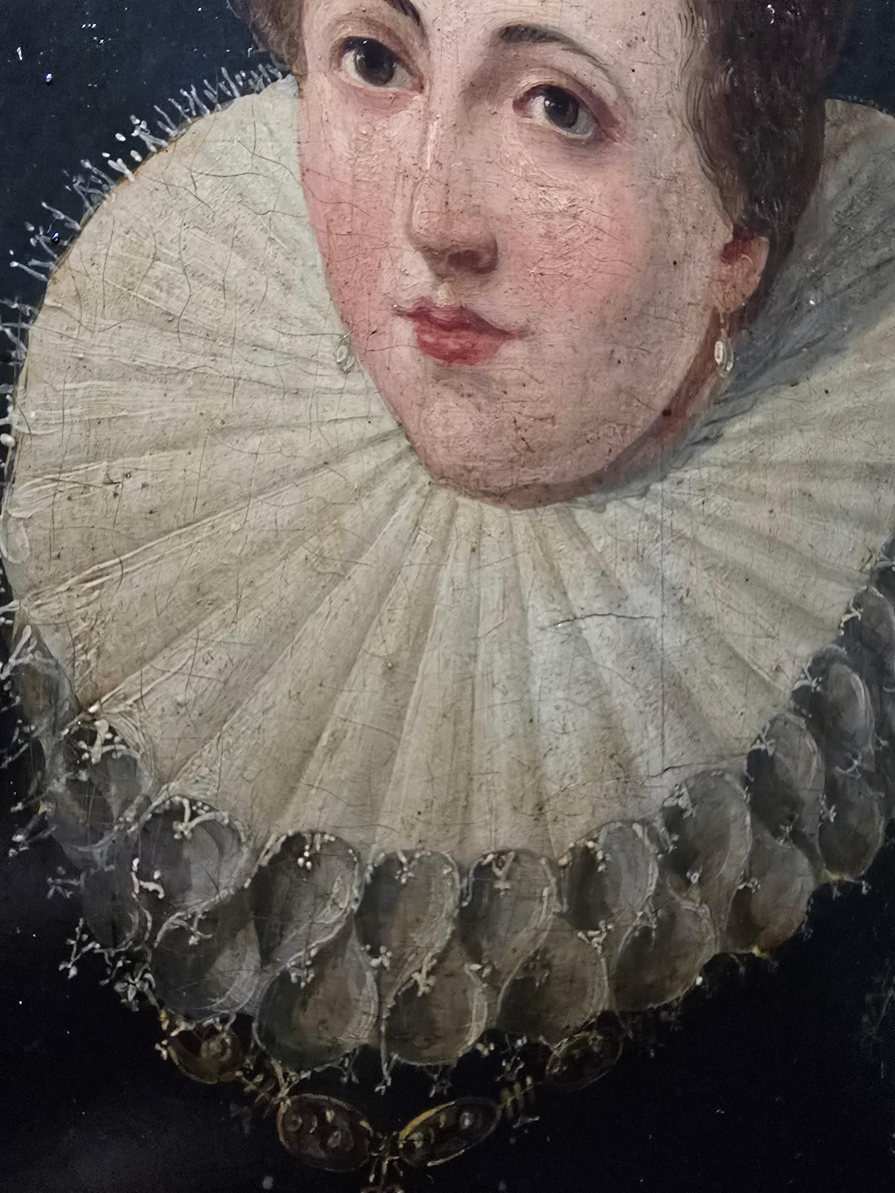 Retrato del siglo XVII de Isabel Clara Eugenia de Austria - Óleo sobre tabla en venta 3