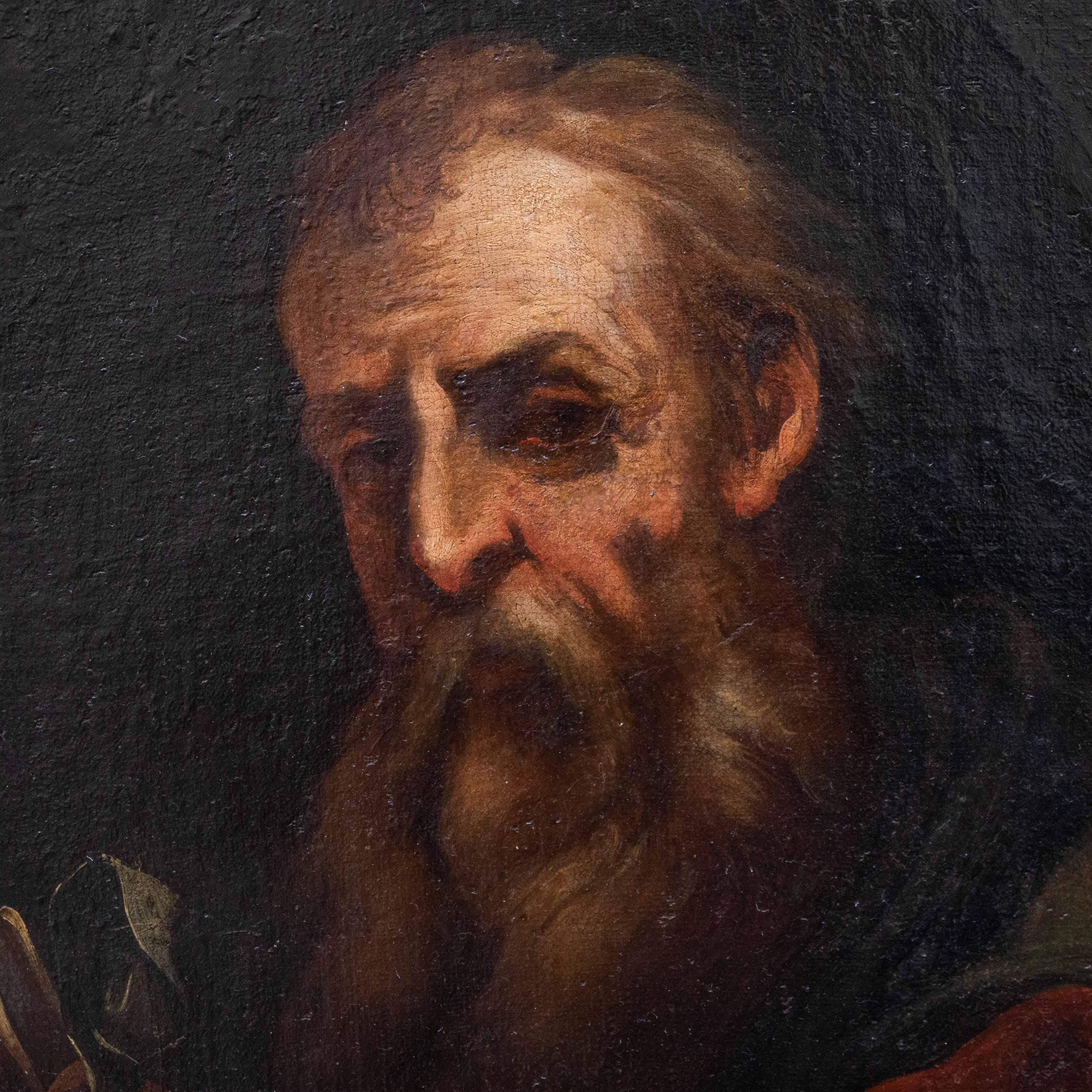 Porträt des Heiligen Paul aus dem 17. Jahrhundert, Gemälde Öl auf ovaler Leinwand (Italienisch) im Angebot