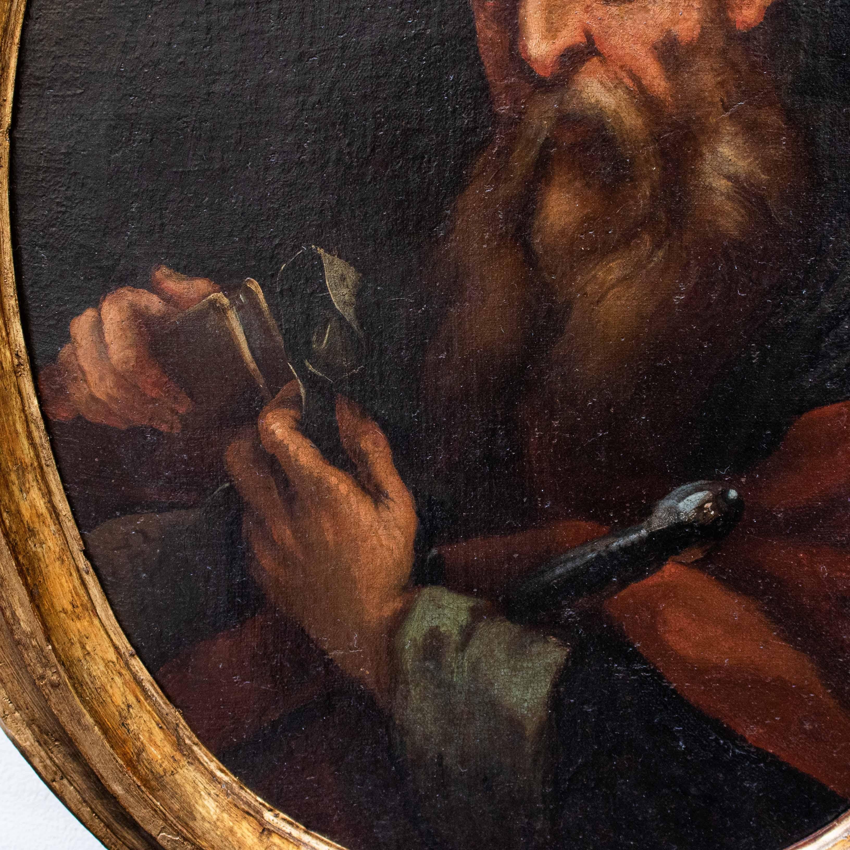 Porträt des Heiligen Paul aus dem 17. Jahrhundert, Gemälde Öl auf ovaler Leinwand (Geölt) im Angebot