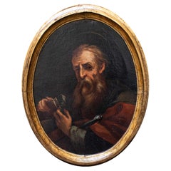 17th Century Portrait of Saint Paul Painting Oil on Oval Canvas