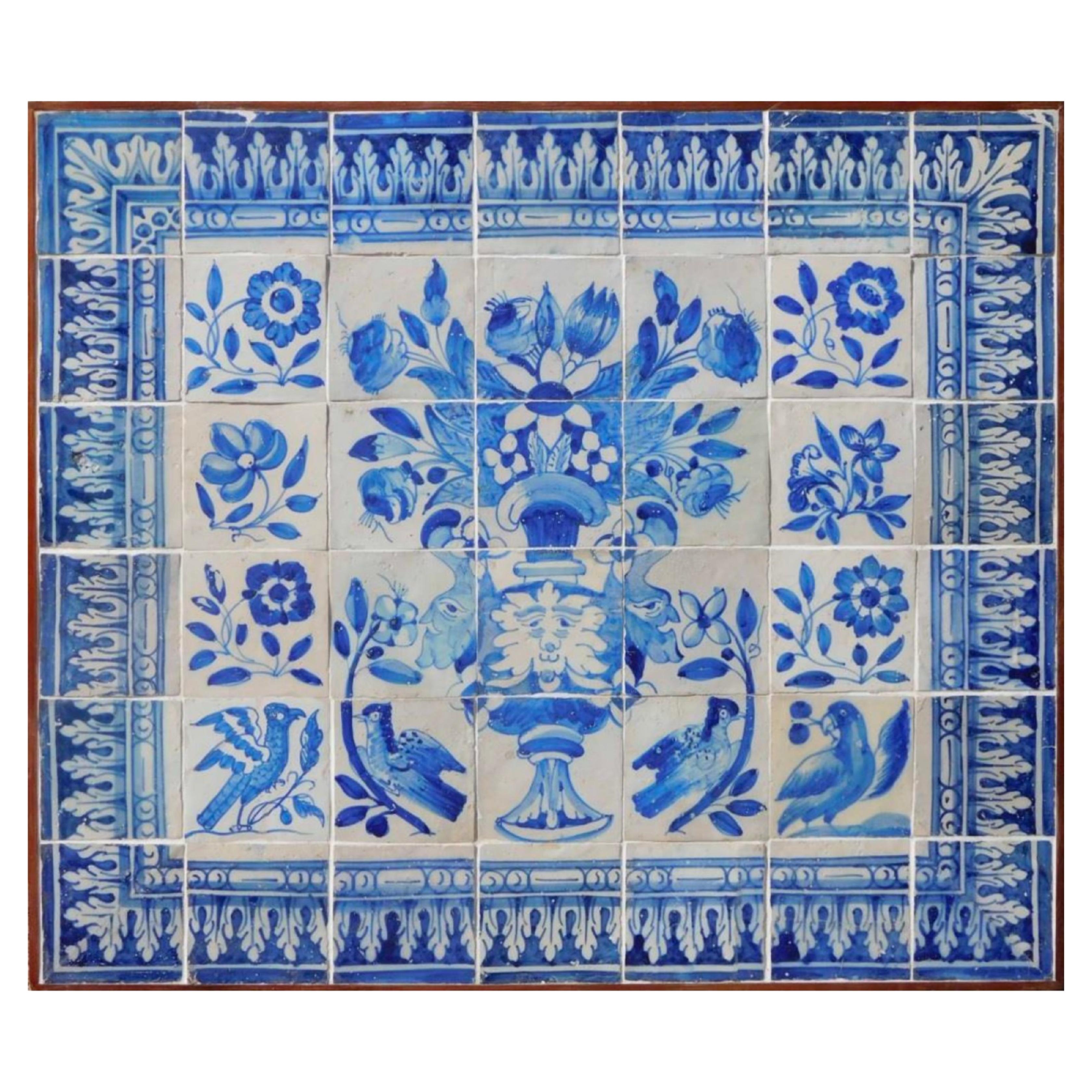 17th Century Portuguese " Azulejos " Panel " Vase " For Sale