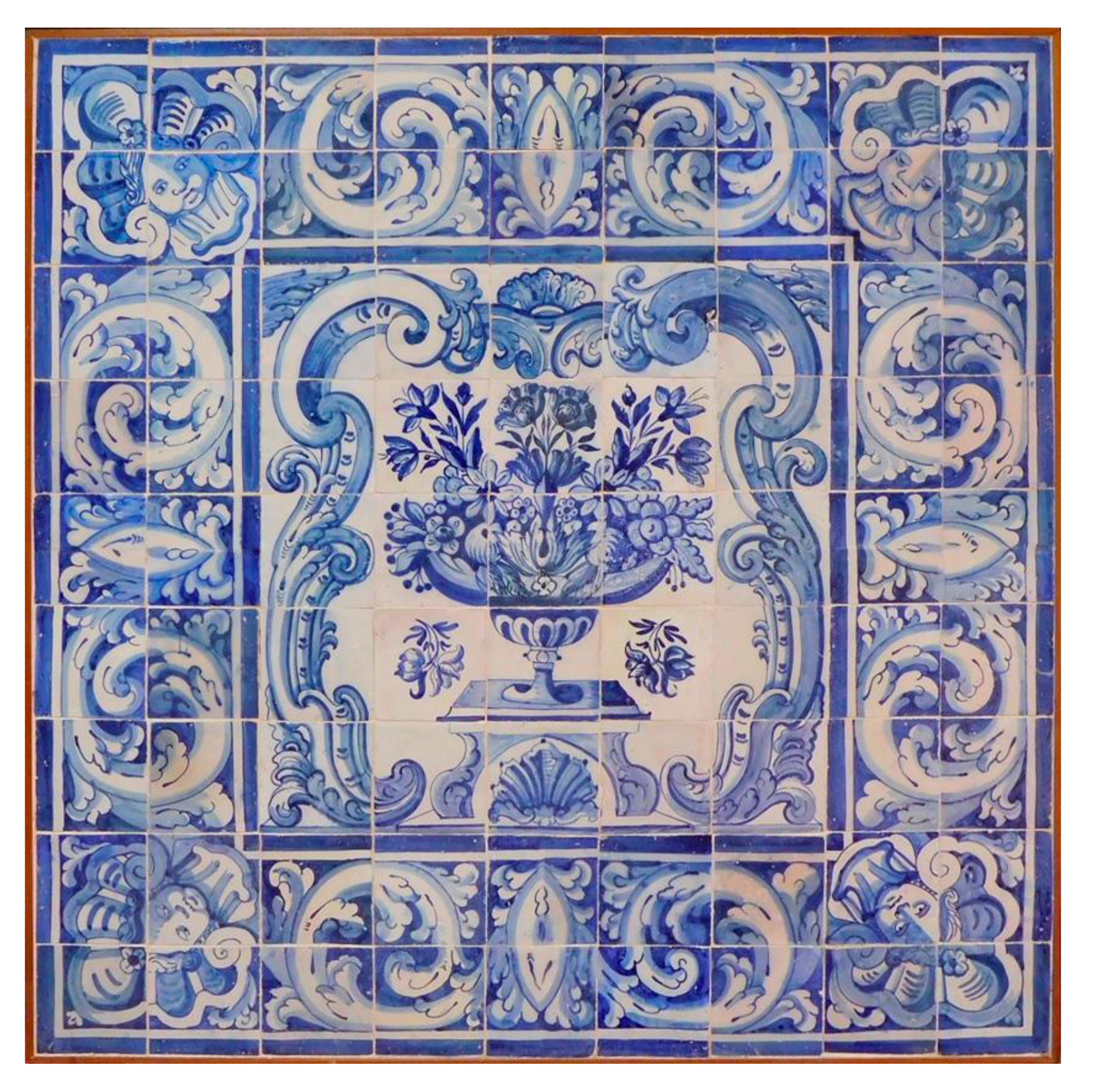 Fait main Panneau portugais du 17ème siècle « Azulejos » « Vase » en vente