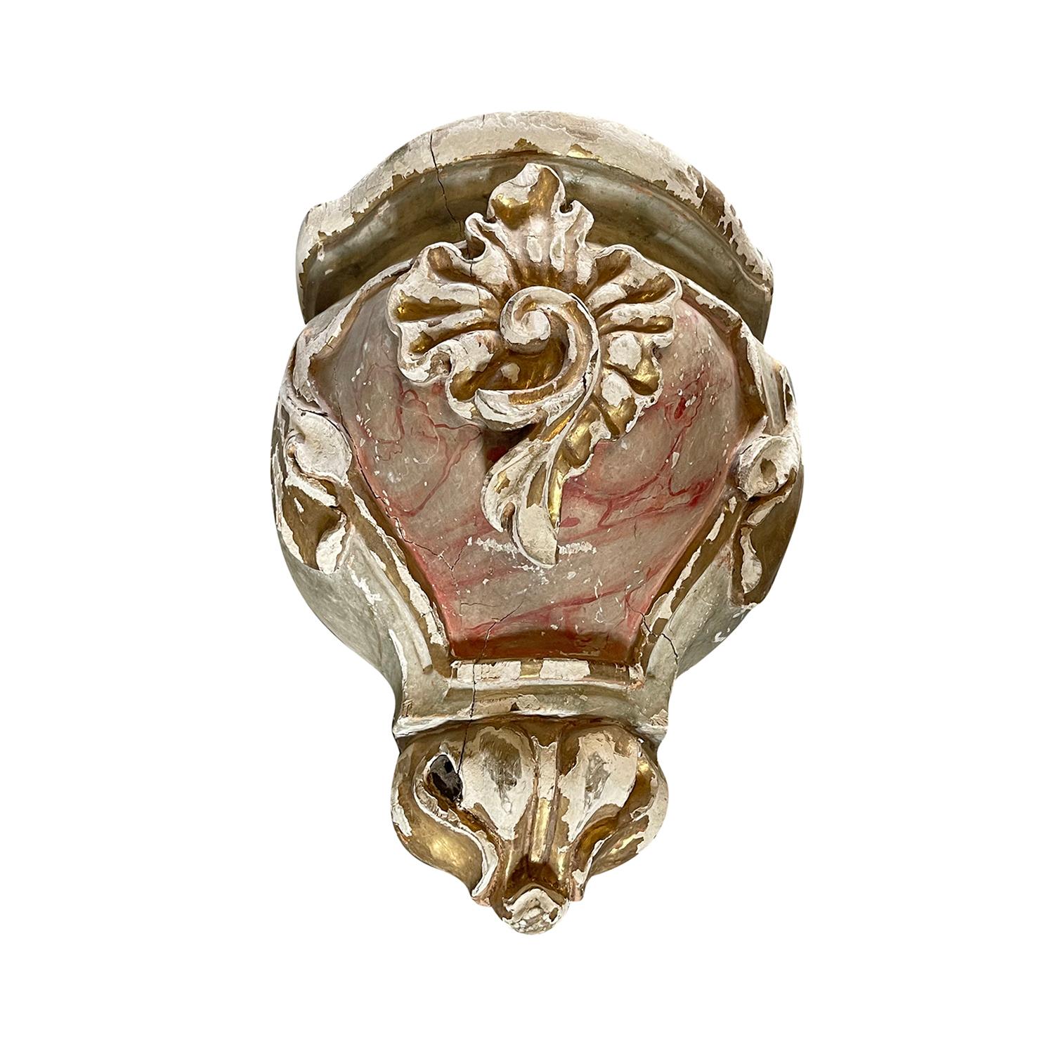 Hand-Carved 17th Century Portuguese Baroque Gilded Pinewood Wall fragment - Antique Décor For Sale