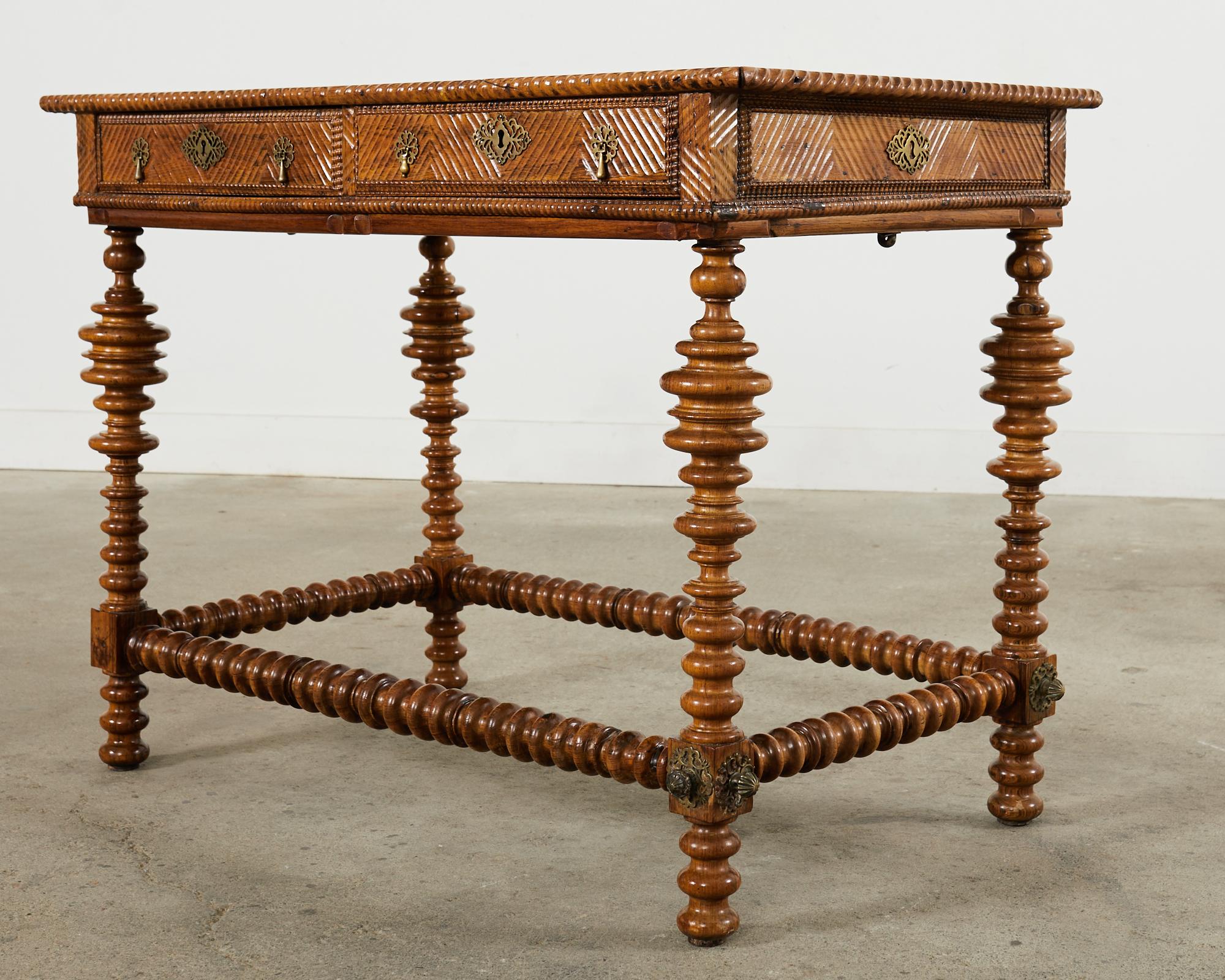 Brass 17th Century Portuguese Baroque Rosewood Library Center Table