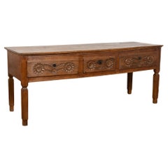 17th Century Portuguese Dark Oak Console with Three Carved Drawers
