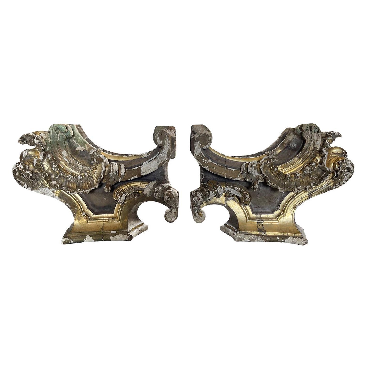 17th Century Portuguese Pair of Antique Baroque Gilded Pinewood Table Bases