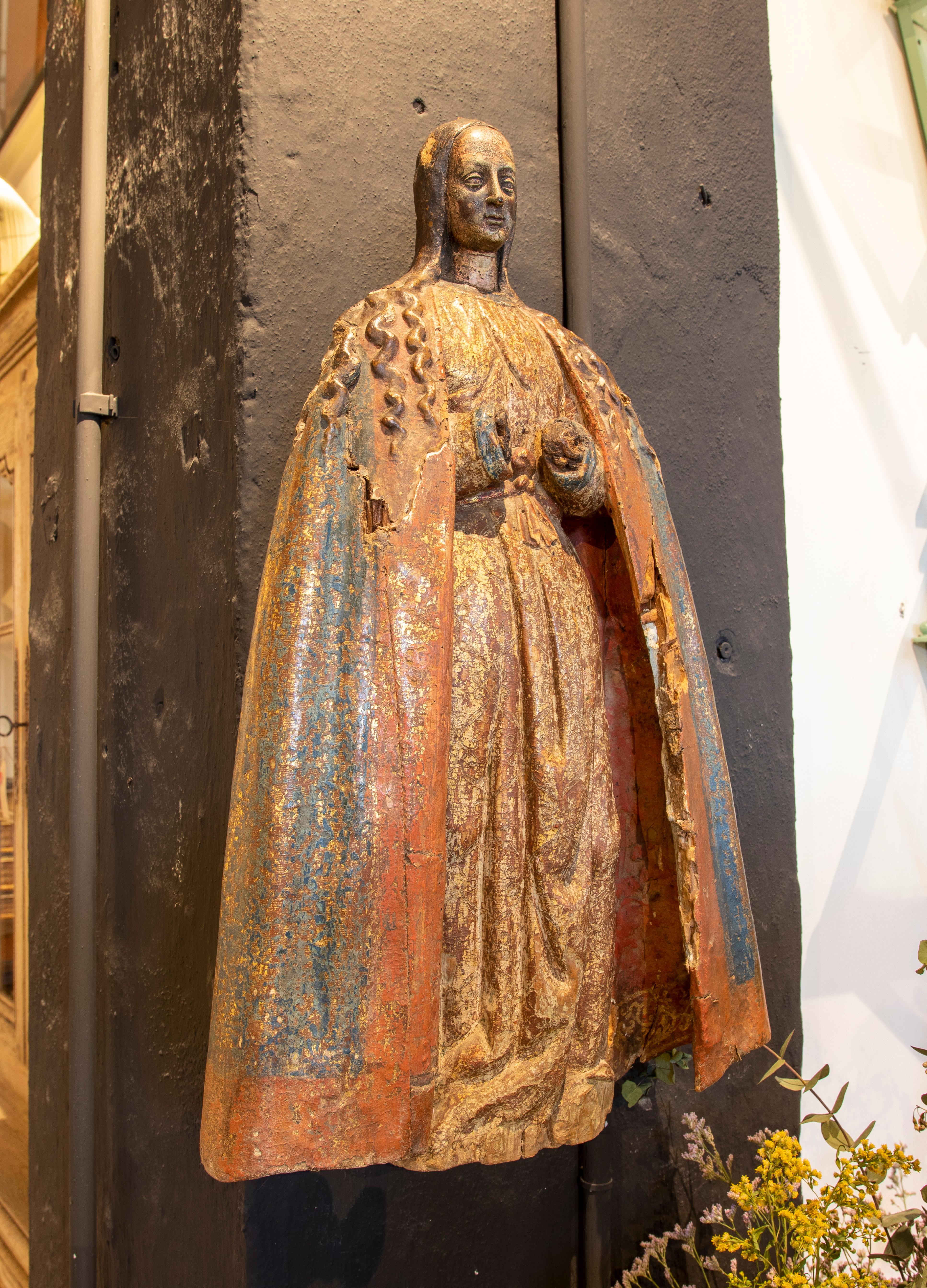 17th Century Portuguese Sculpture of a Polychromed Virgin with Mantle 13